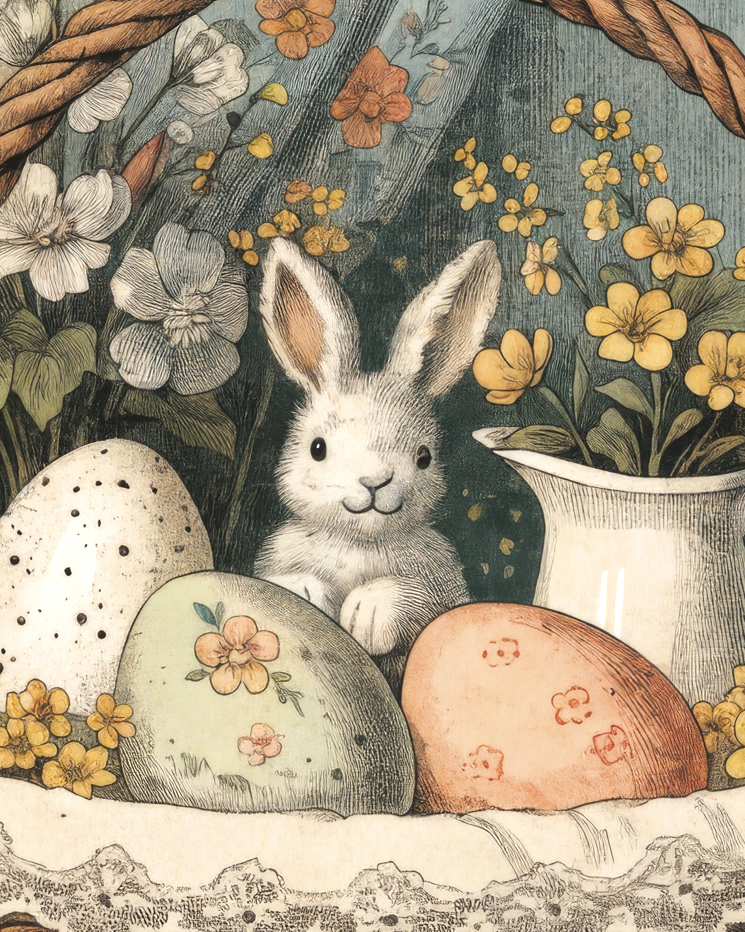 Happy Easter Basket Bunny Poster Vrolijke Paasmand Konijn Poster