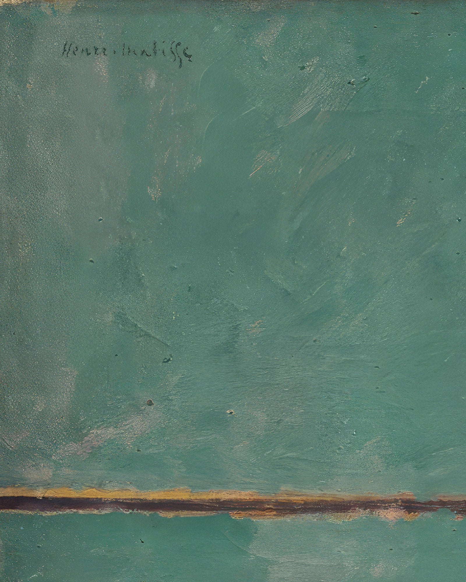 Abstract painting with visible signature "Henri Matisse" on a teal background