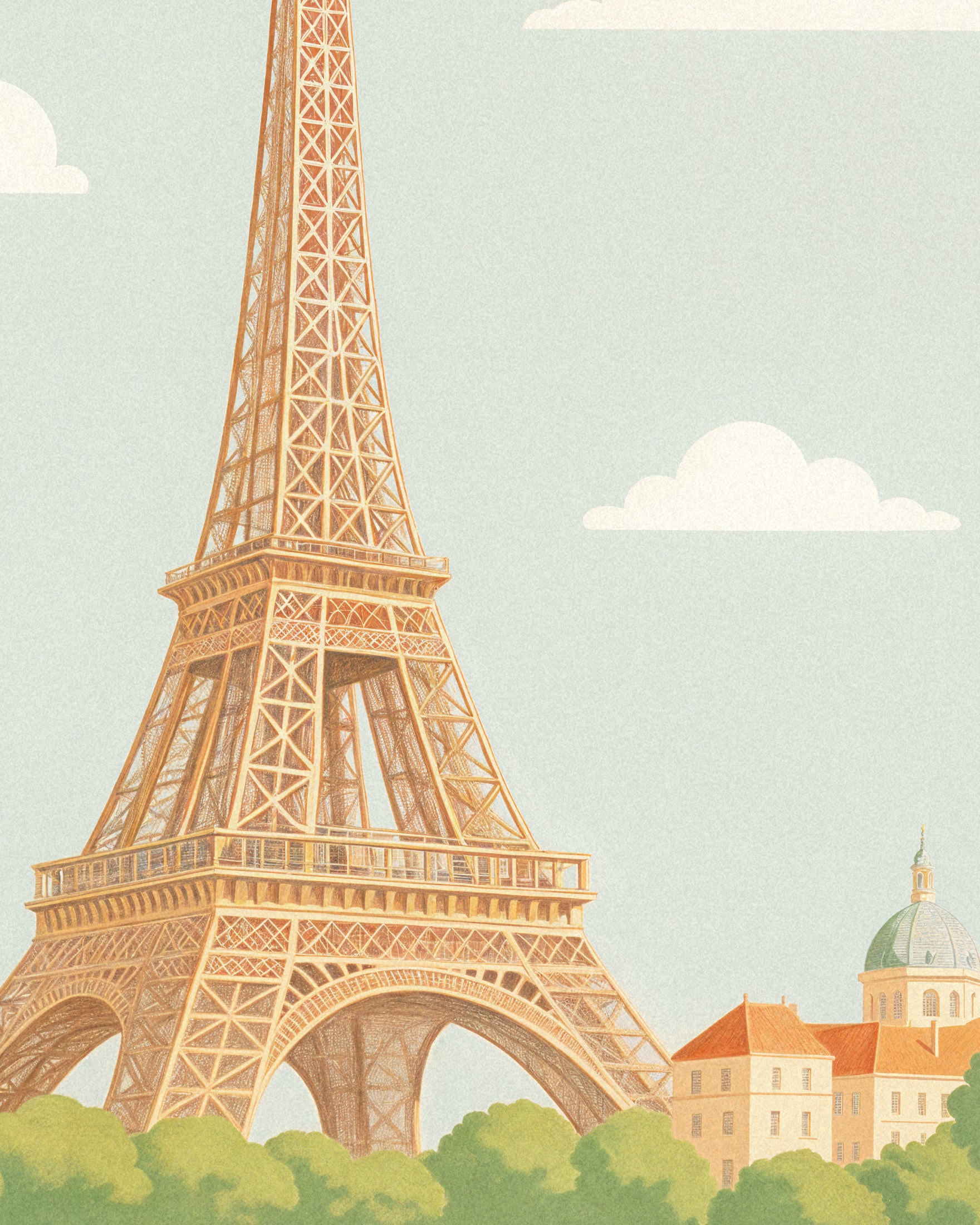 Parijs – Zachte Pastel Illustratie van de Eiffeltoren - Poster