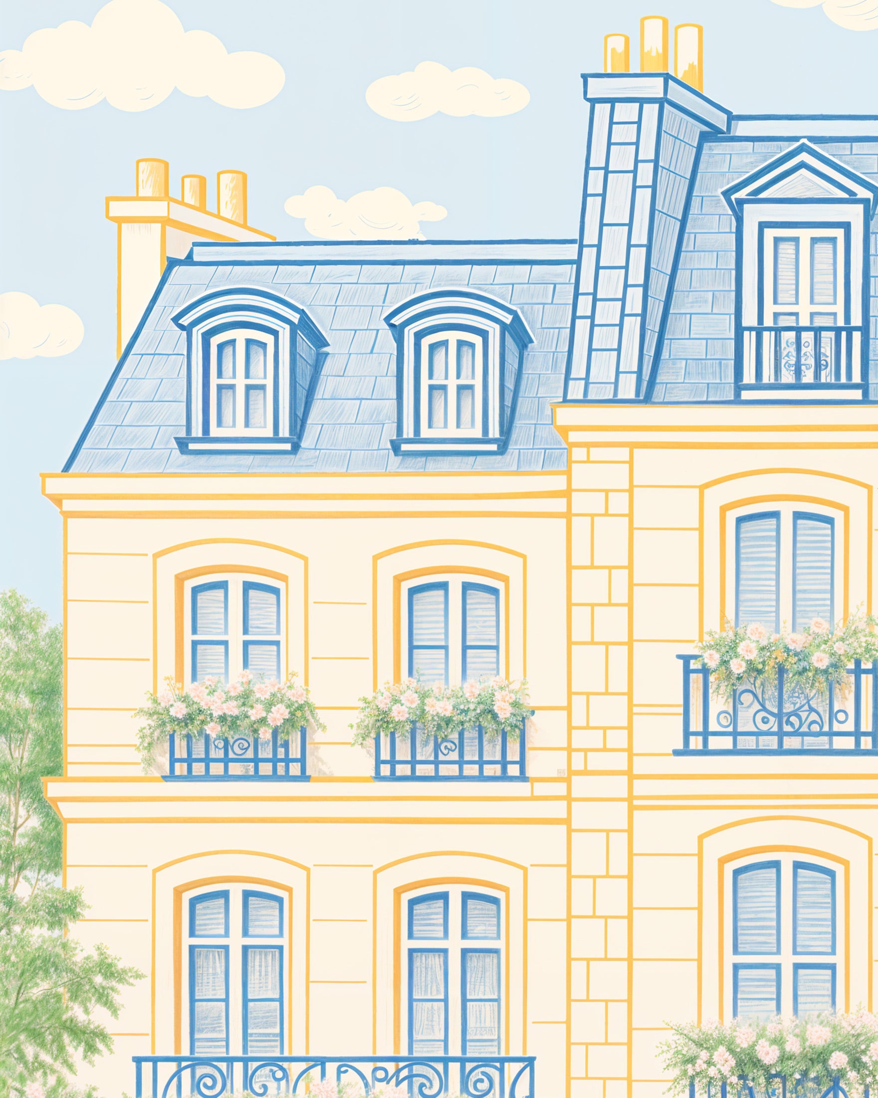 Parijs Gevel Poster – Elegante Pastel Illustratie