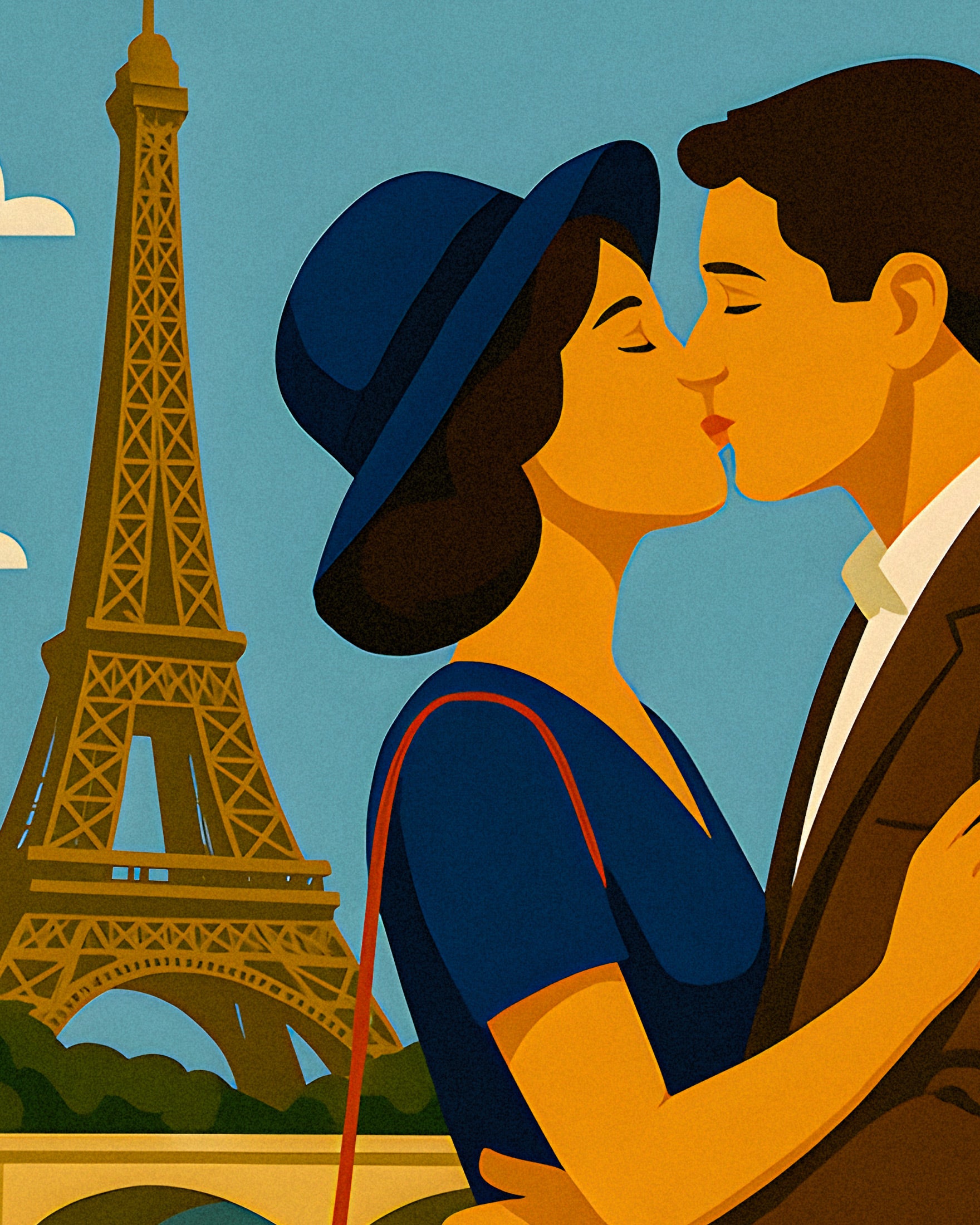 Parijs Liefhebbers Poster – Romantische Vintage-Stijl Illustratie