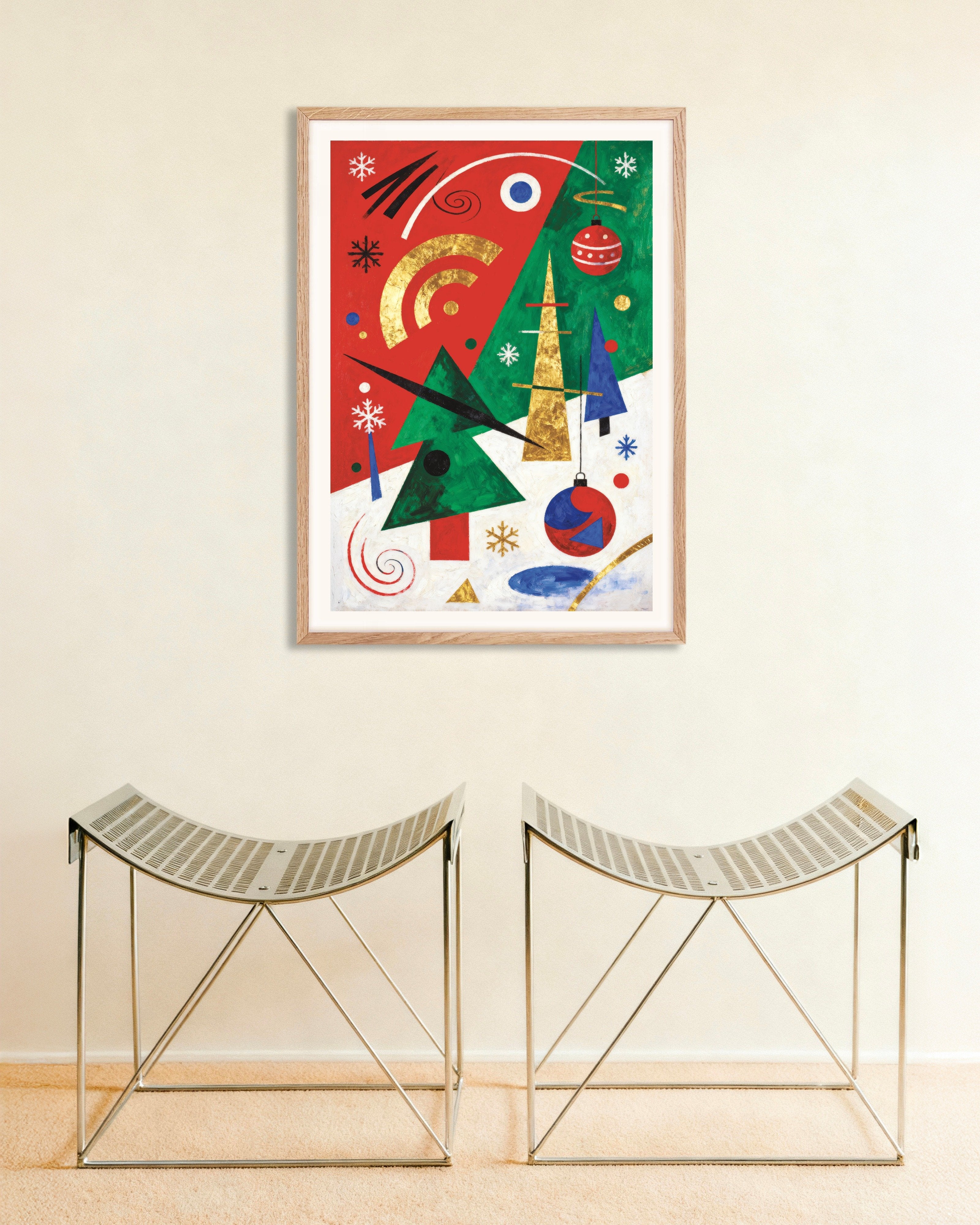 Poster of Abstract Christmas art print, with natural wooden frame