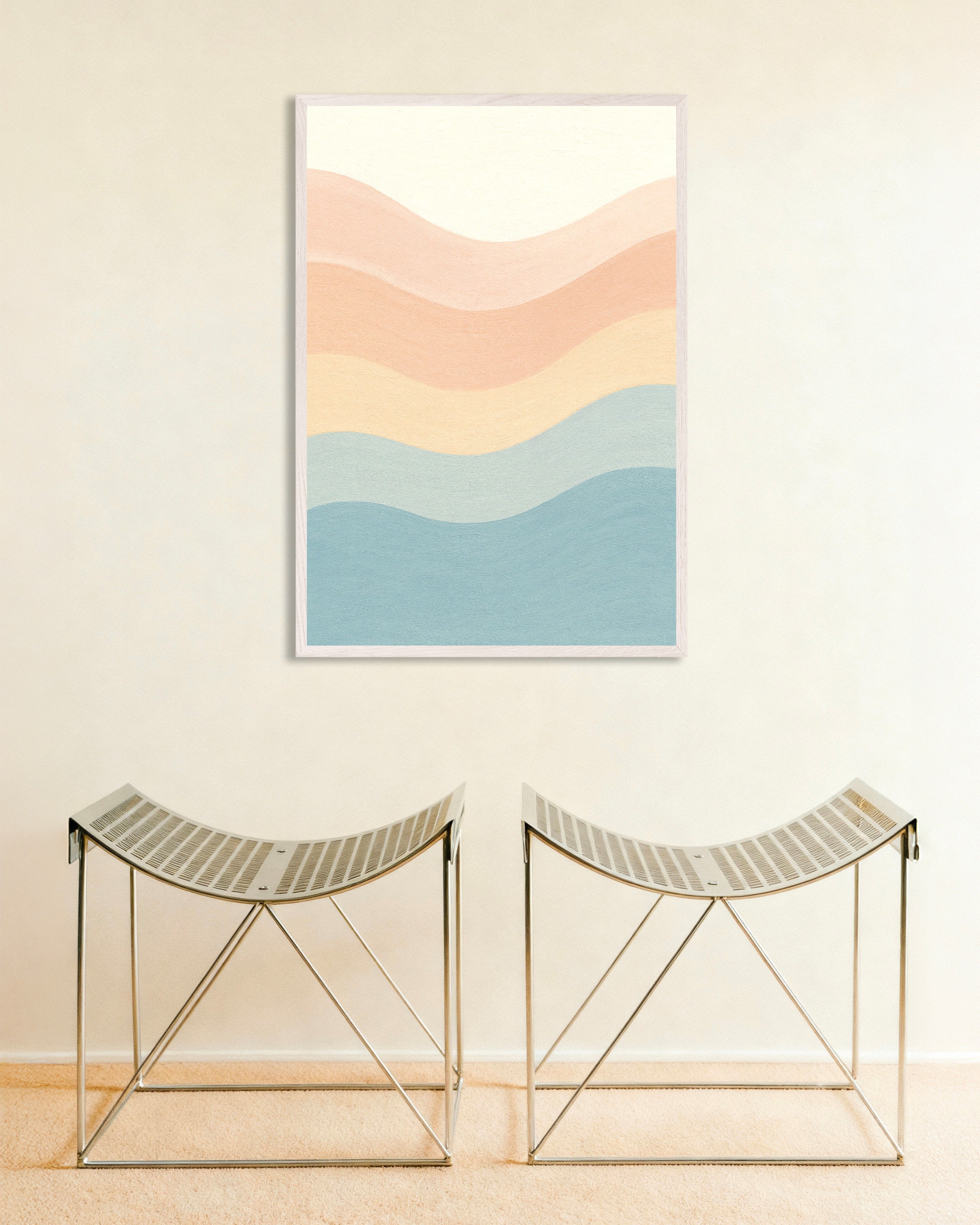 Poster of Abstract textured pastel waves, with white wooden frame