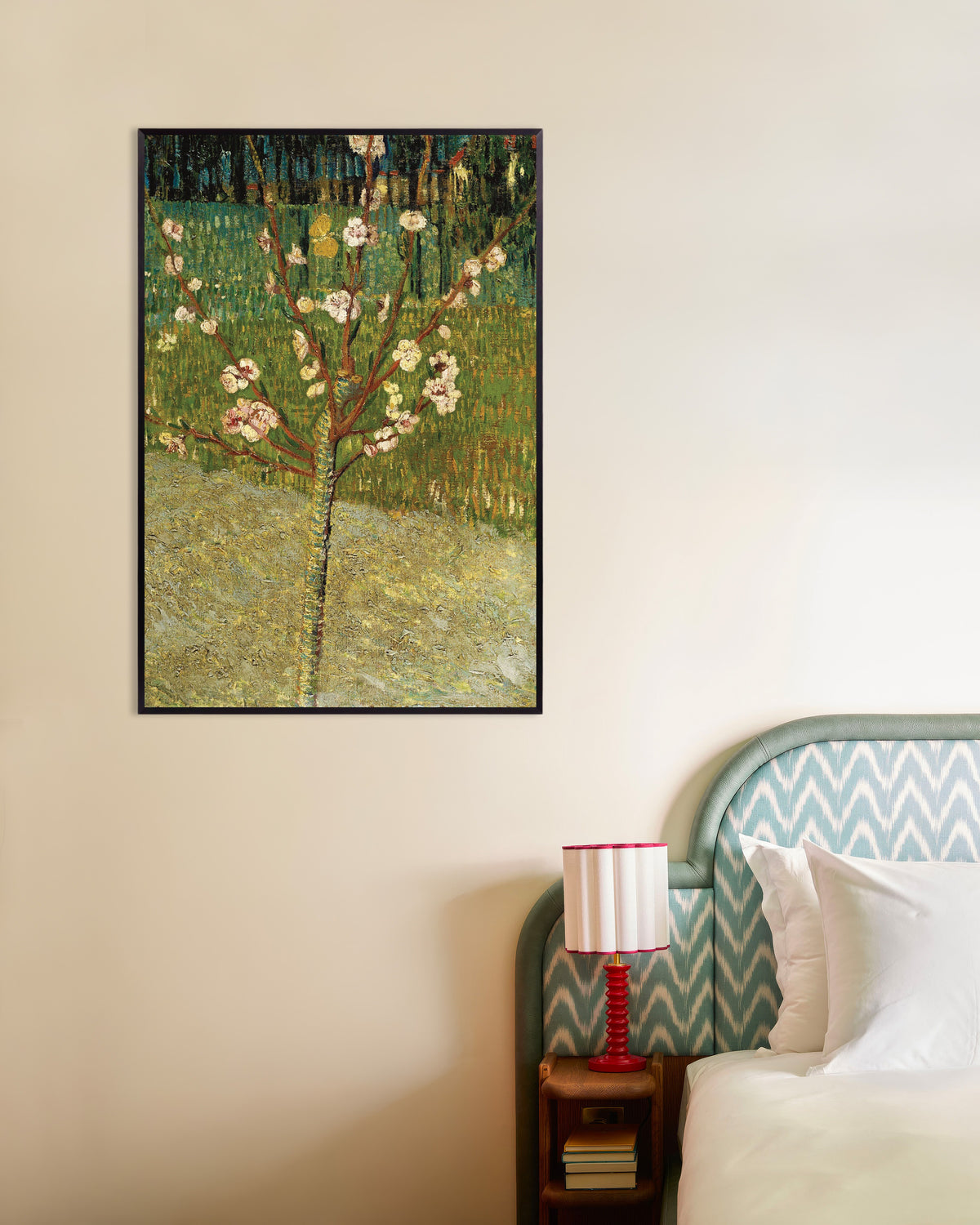Poster van Amandelboom in bloei (1888) van Vincent van Gogh, met metalen lijst