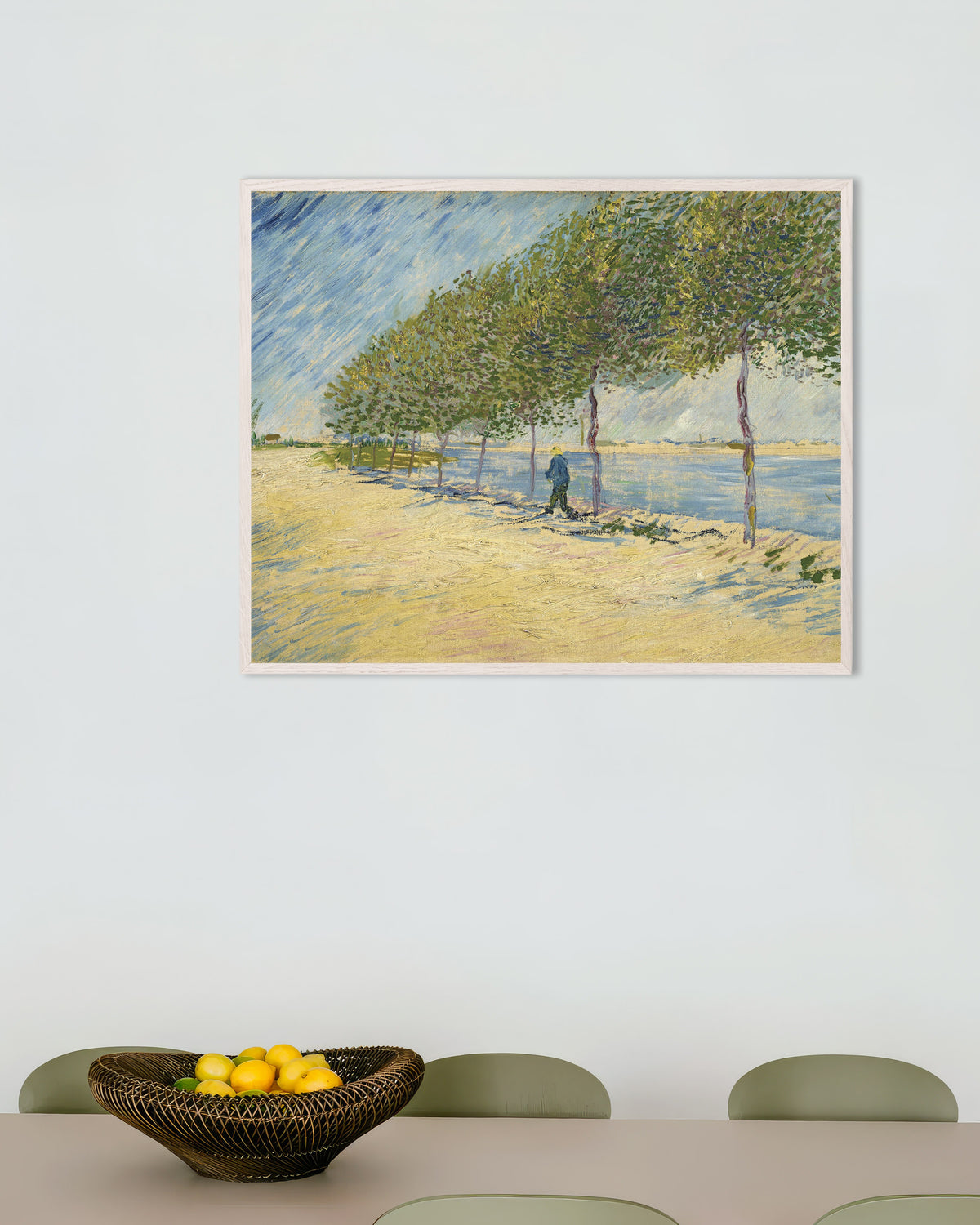 Poster van Langs de Seine (1887) van Vincent van Gogh, met witte houten lijst