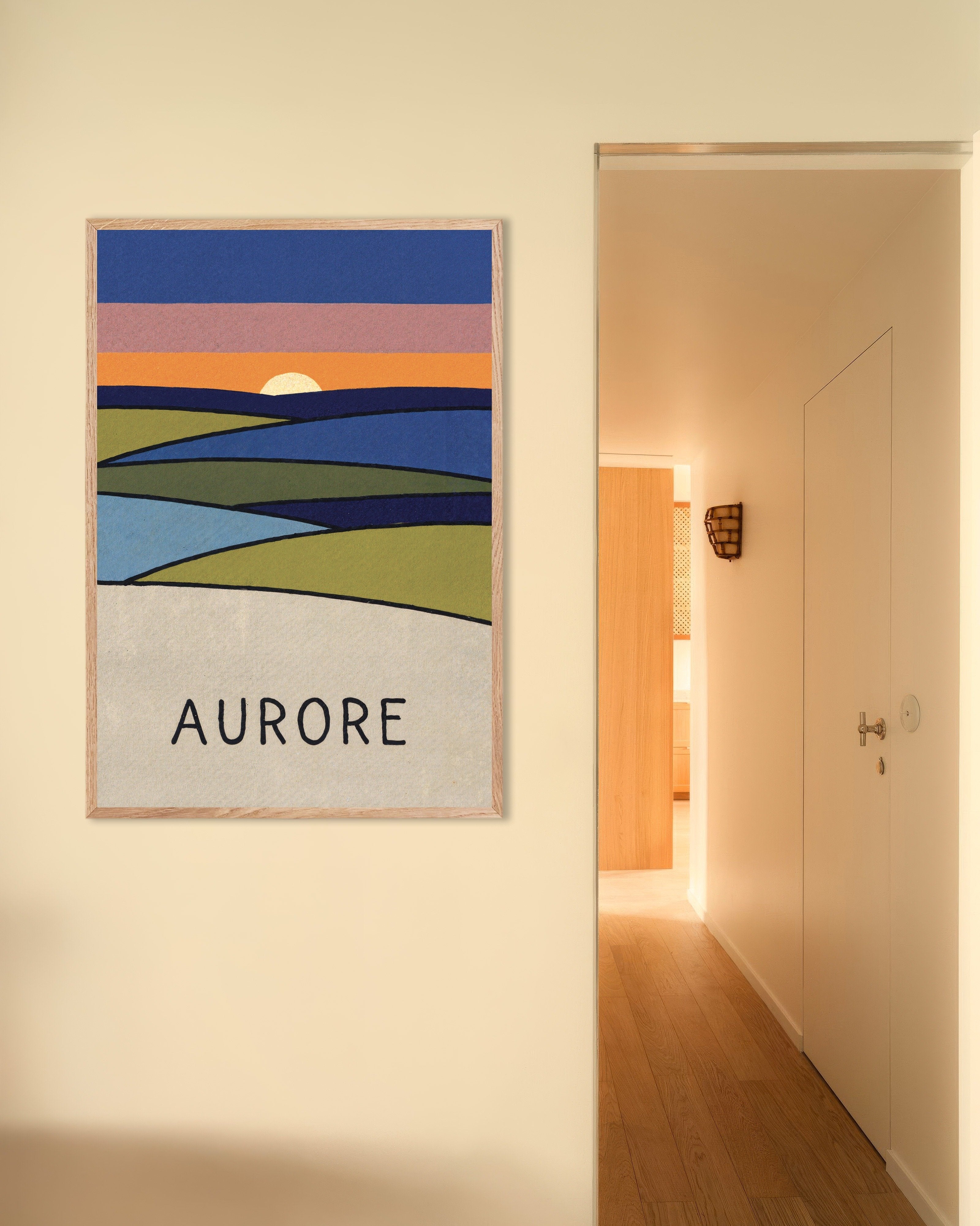 Poster of Aurore - Sunrise Landscape Poster, with natural wooden frame