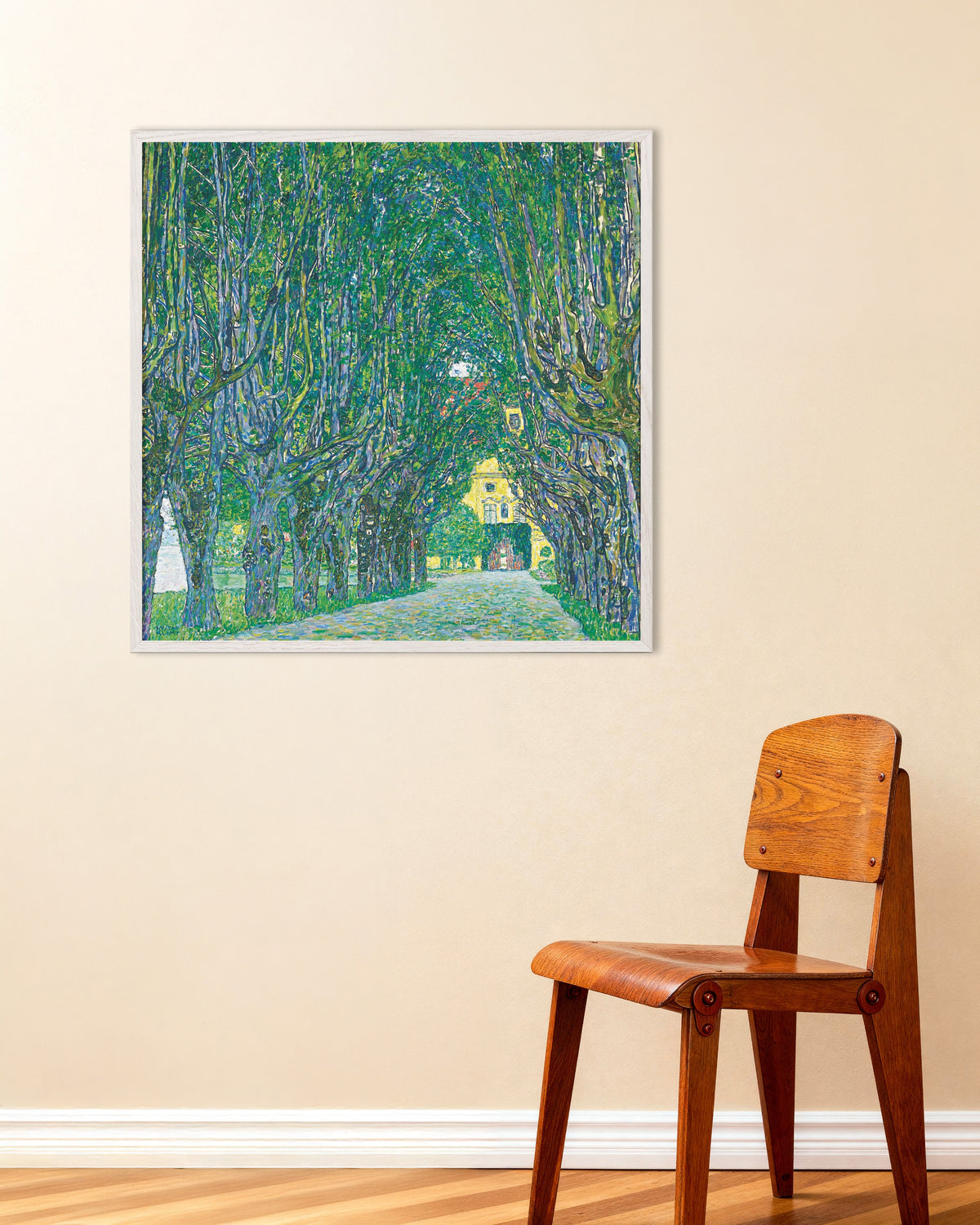 Poster Laan naar Schloss Kammer (1912) van Gustav Klimt met witte houten lijst