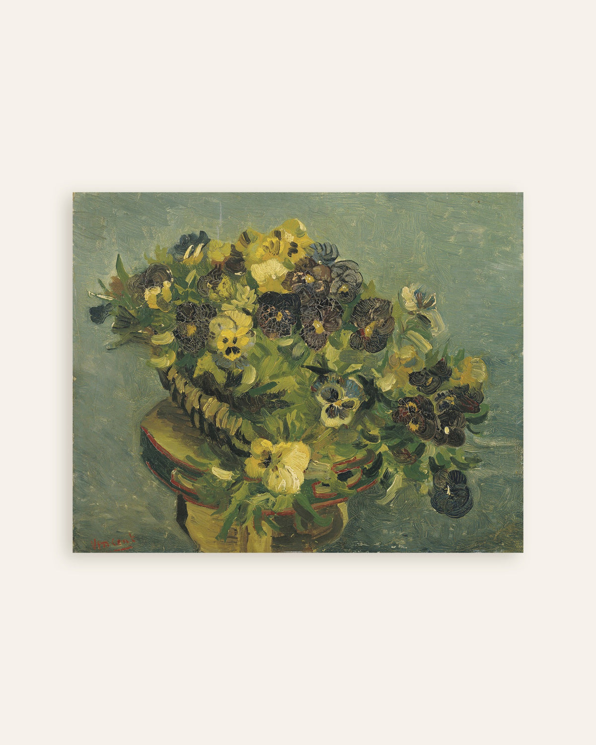 Poster van Mandje viooltjes op een klein tafeltje (1887) van Vincent van Gogh, miniatuur