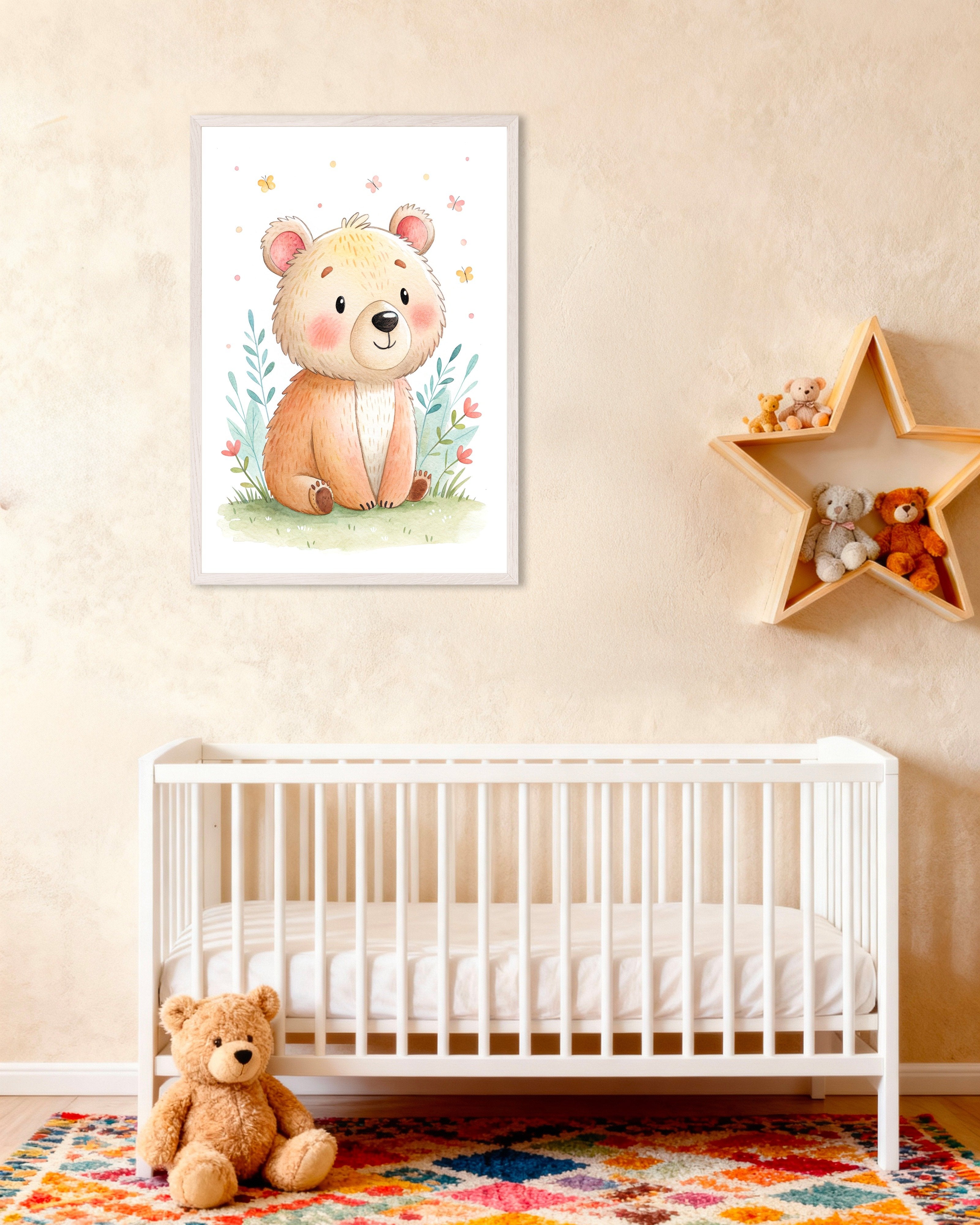 Poster of Bear Poster – Nursery Wall Art, with white wooden frame