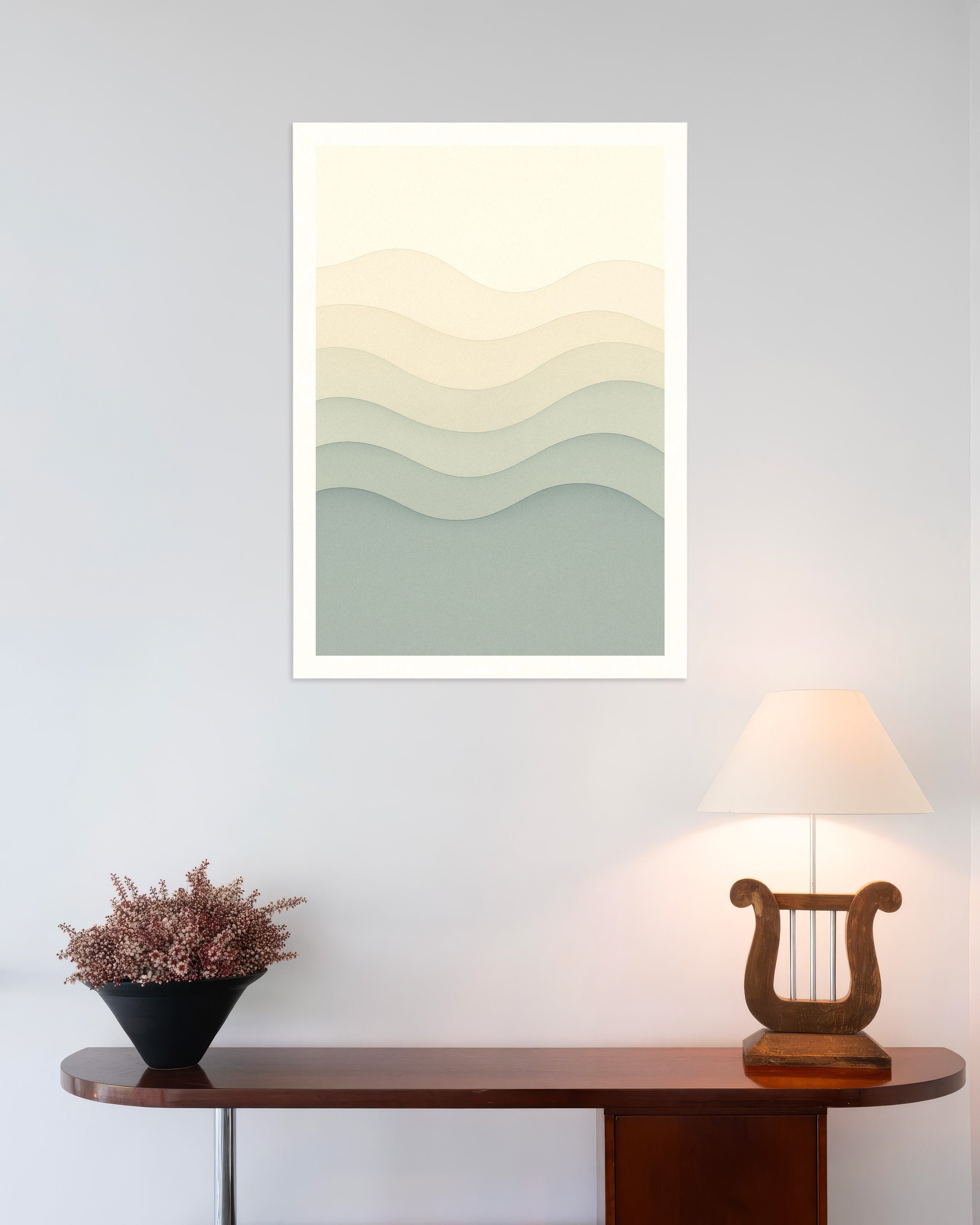 Poster of Beige and blue abstract waves print