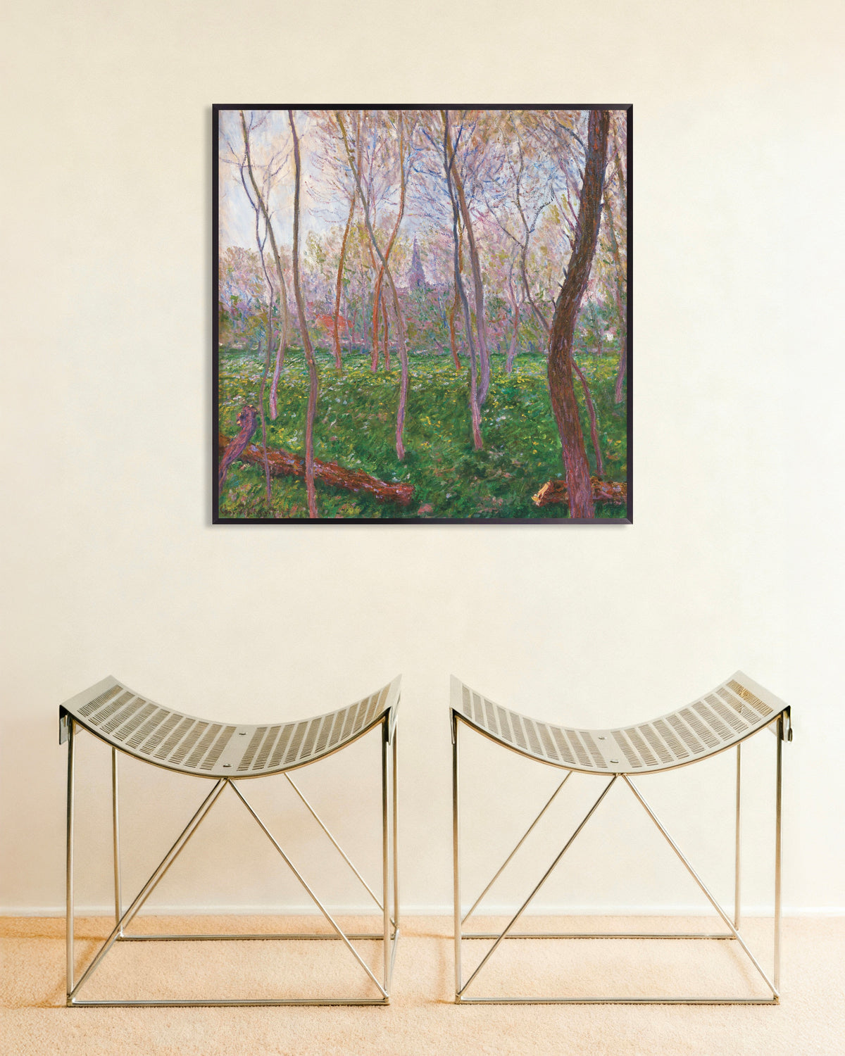 Poster Bennecourt (1887) van Claude Monet met metalen lijst