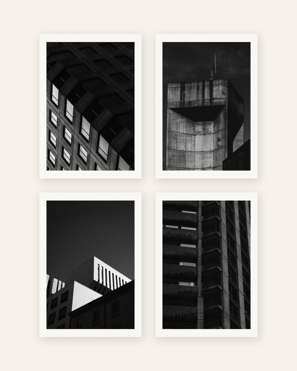 Brutalisme posters, set van 4: beton bij nacht, zonder lijst