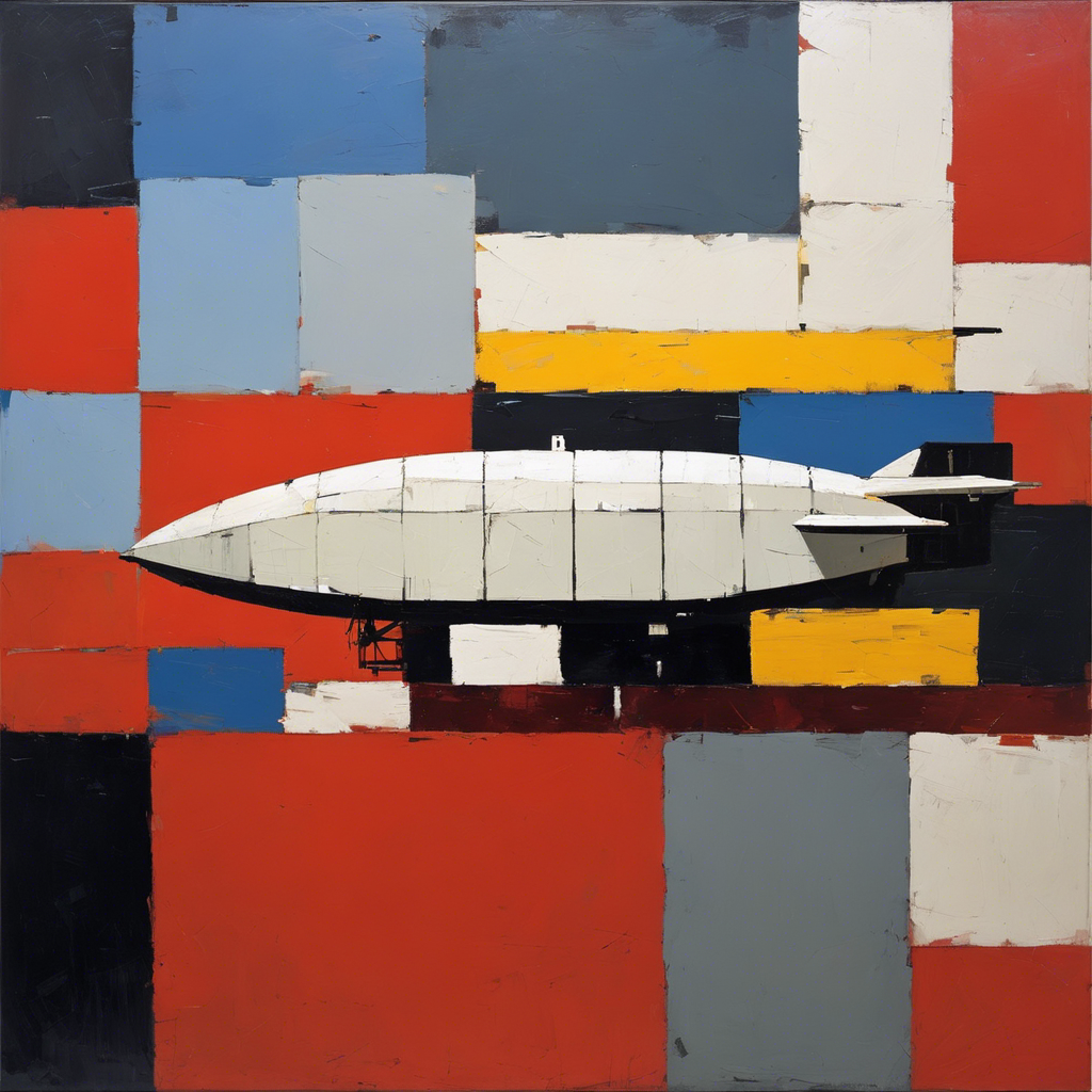 Figuratieve abstractie, dikke en gestructureerde geometrische vormen, een zeppelin - Poster