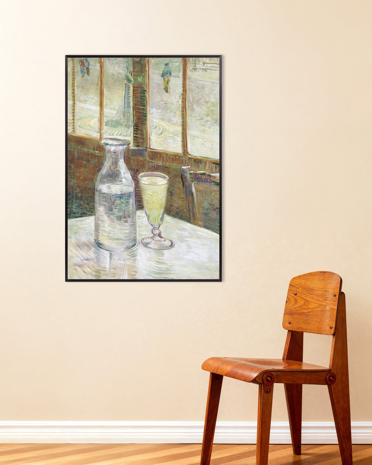 Poster van Cafétafel met absint (1887) van Vincent van Gogh, met metalen lijst