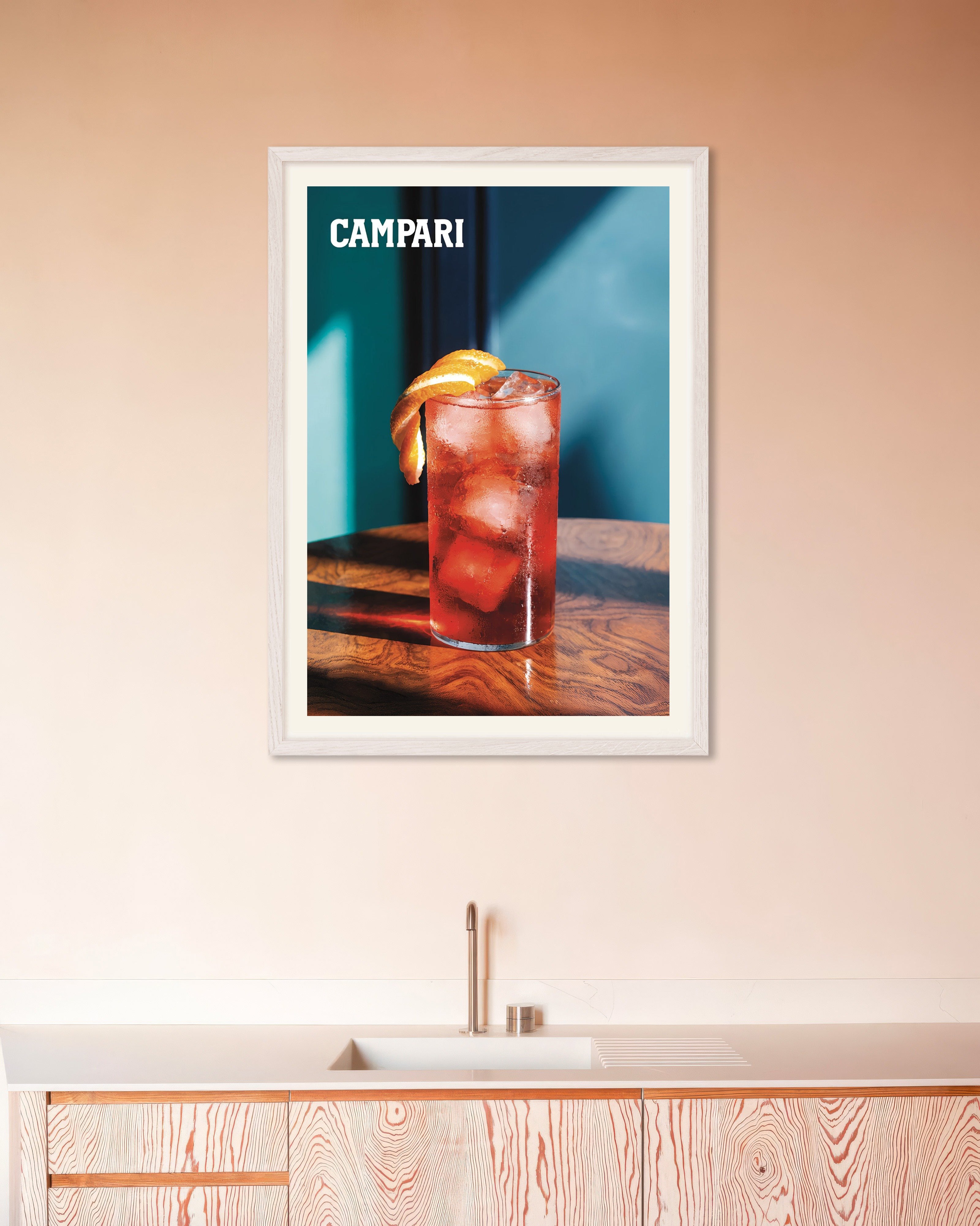 Poster of Campari Cocktail with Orange Twist Poster, with white wooden frame