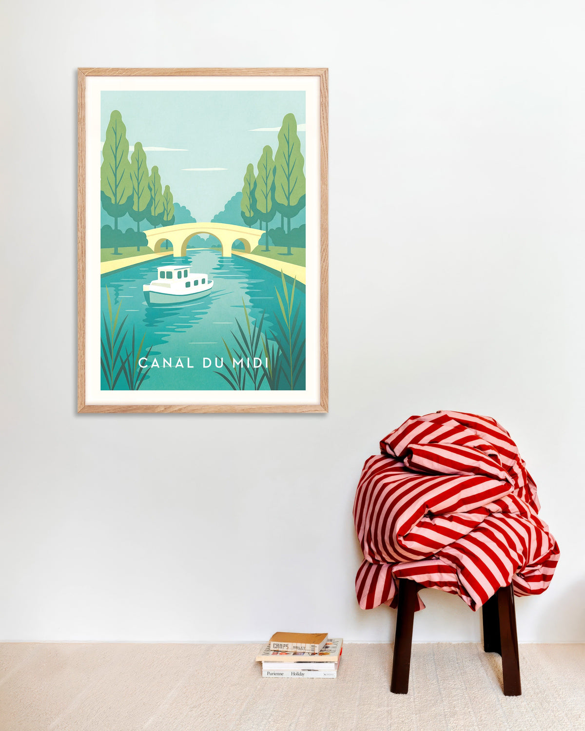 Poster van Reisposter Canal du Midi, Franse waterweg, met naturel houten lijst