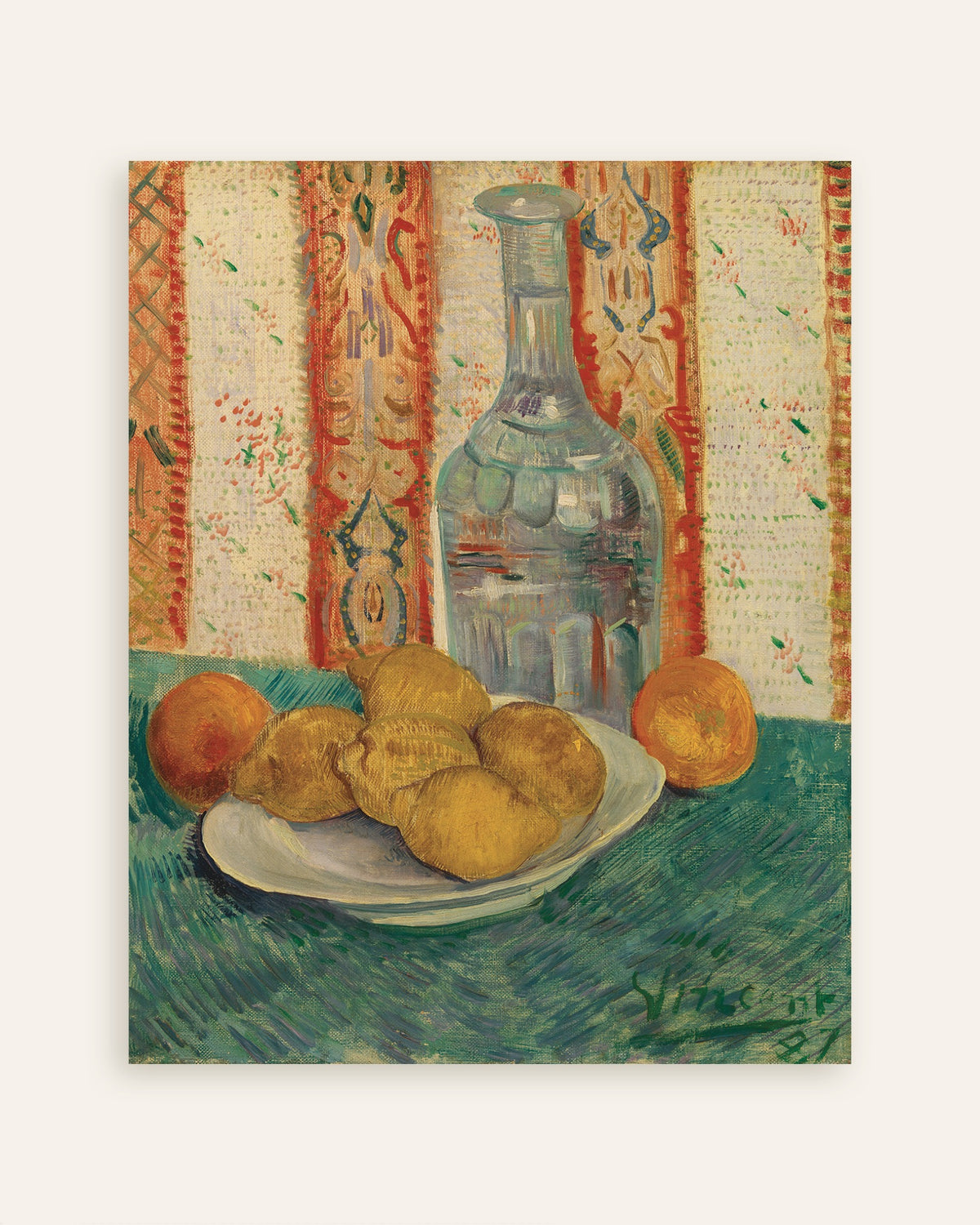 Poster van Karaf en schaal met citrusvruchten (1887) van Vincent van Gogh, miniatuur
