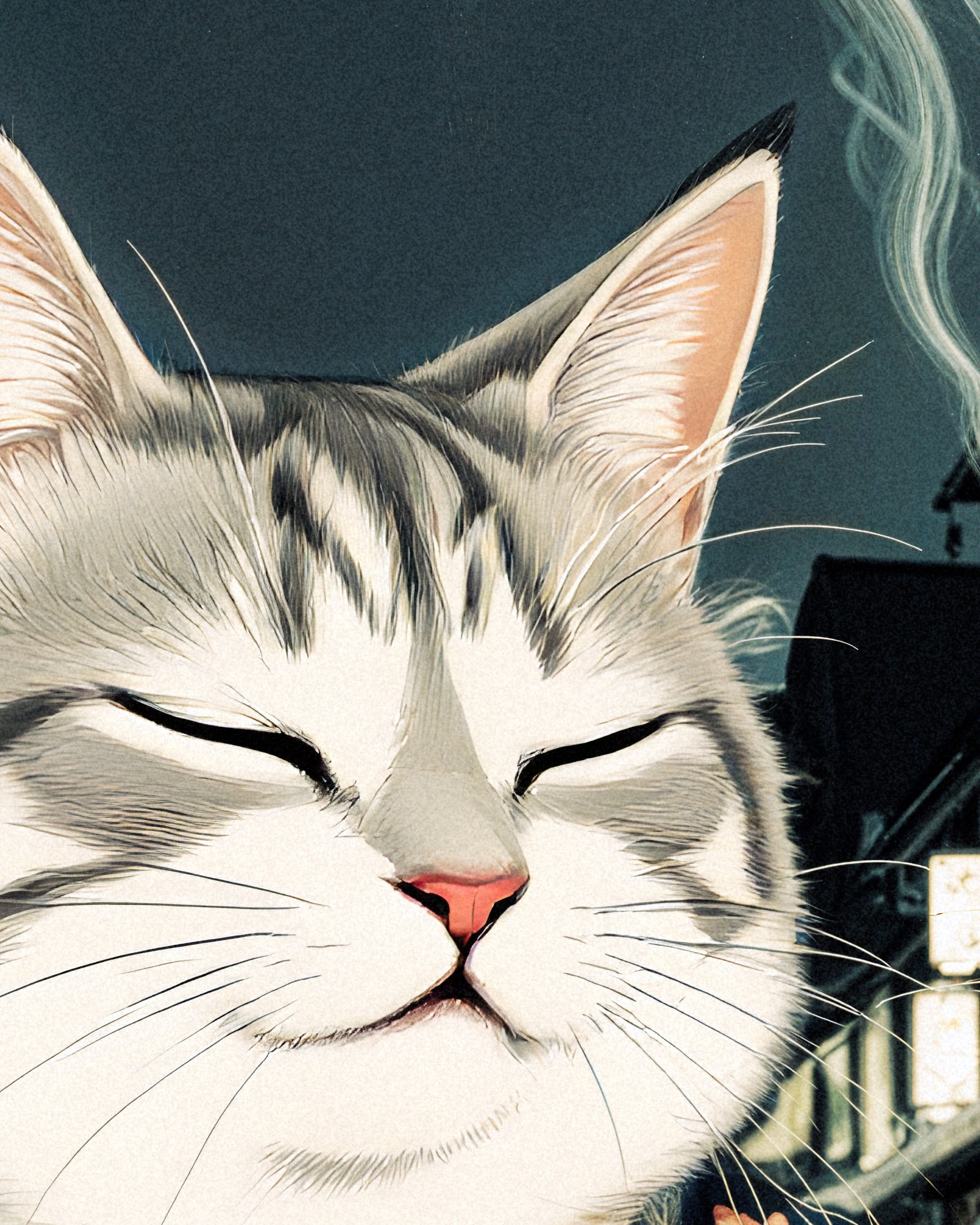 Heerlijke ramen, kat, Aziatisch restaurant - Poster