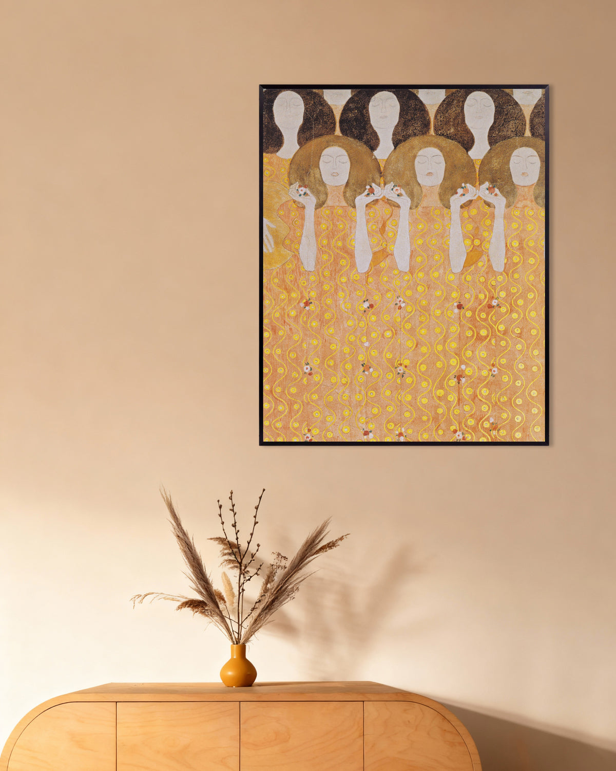 Poster Koor van de paradijsengelen, Beethovenfries (1902) van Gustav Klimt met metalen lijst