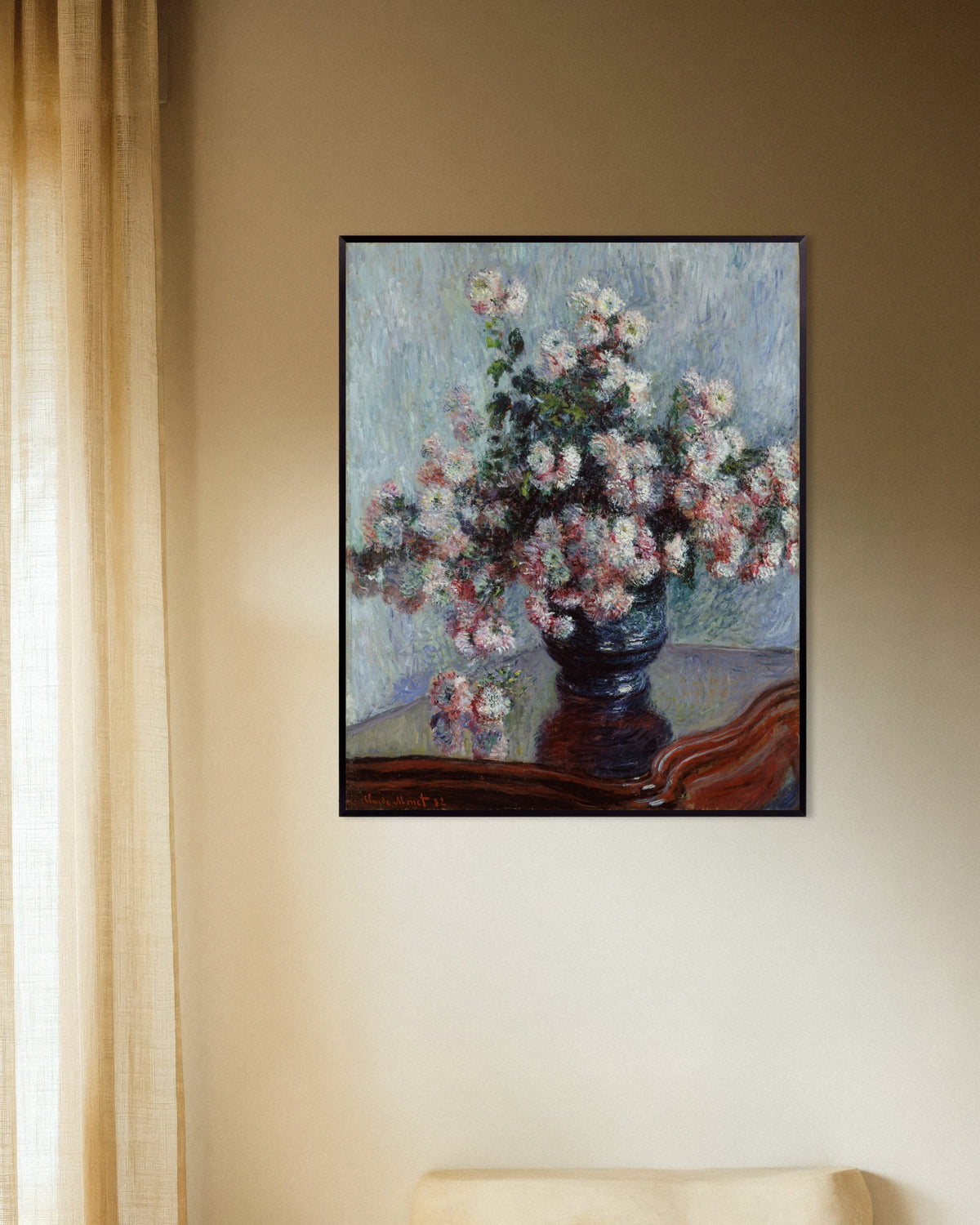 Poster Chrysanten (1882) van Claude Monet met metalen lijst