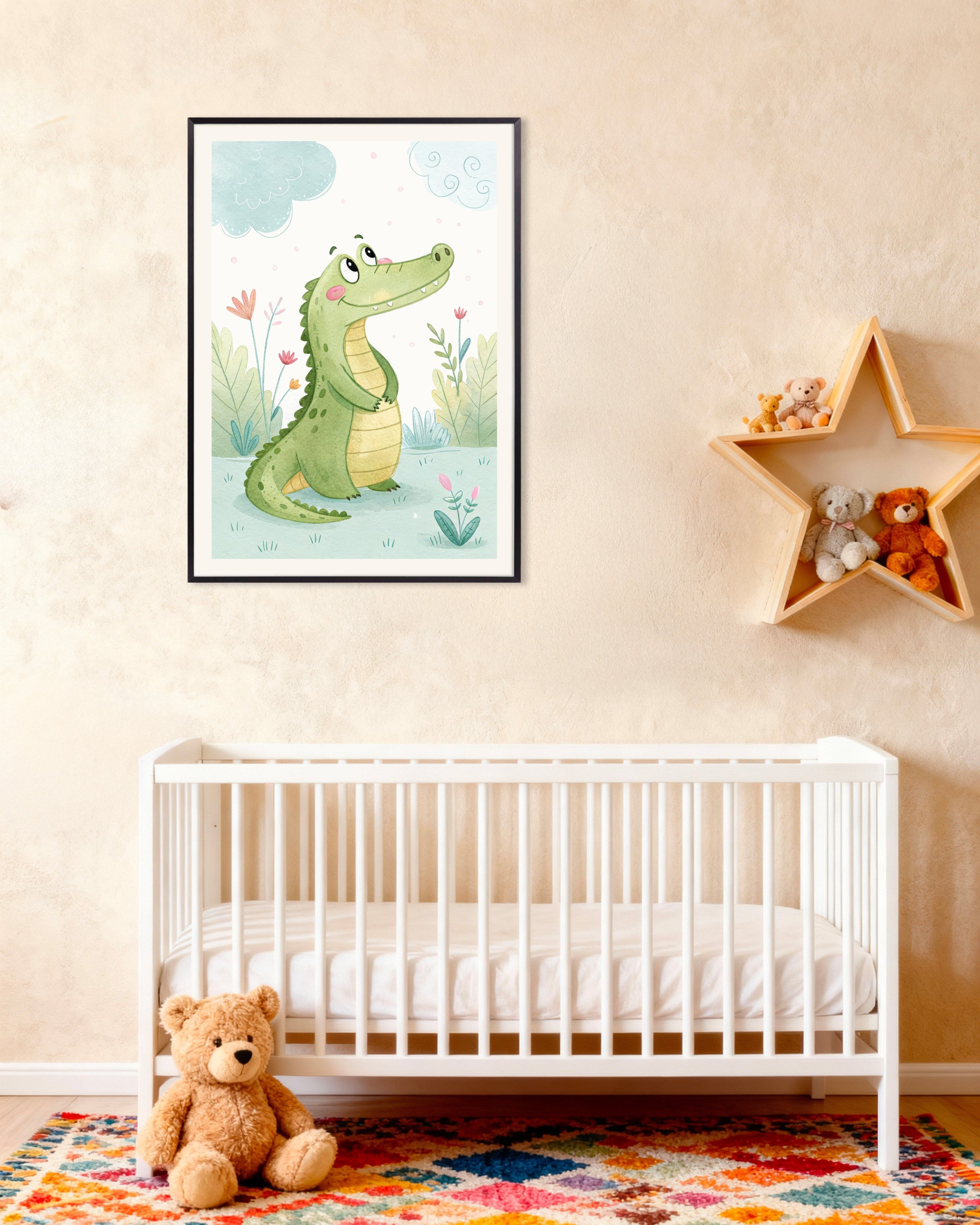 Poster of Crocodile Poster – Nursery Wall Art, with metal frame