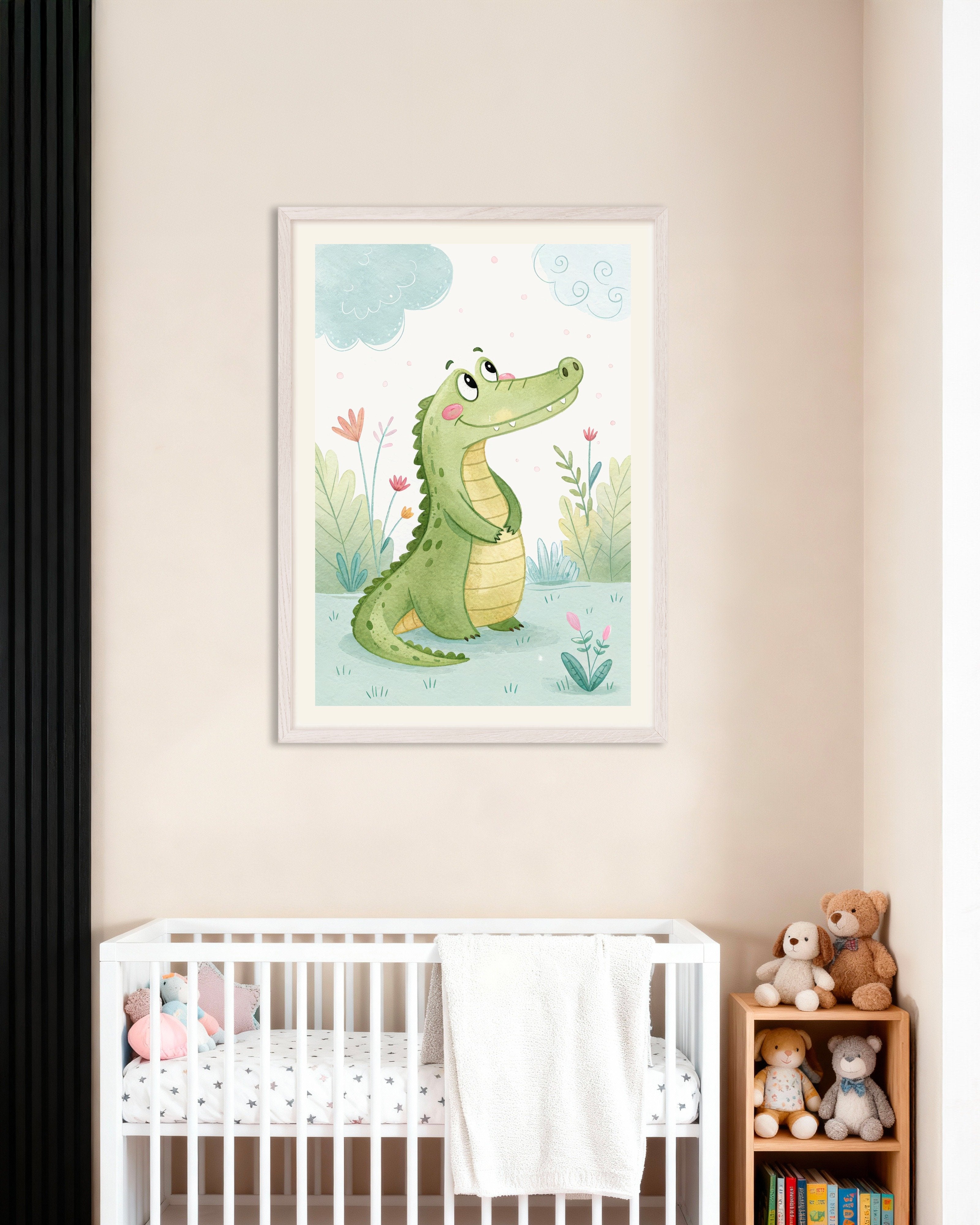 Poster of Crocodile Poster – Nursery Wall Art, with white wooden frame