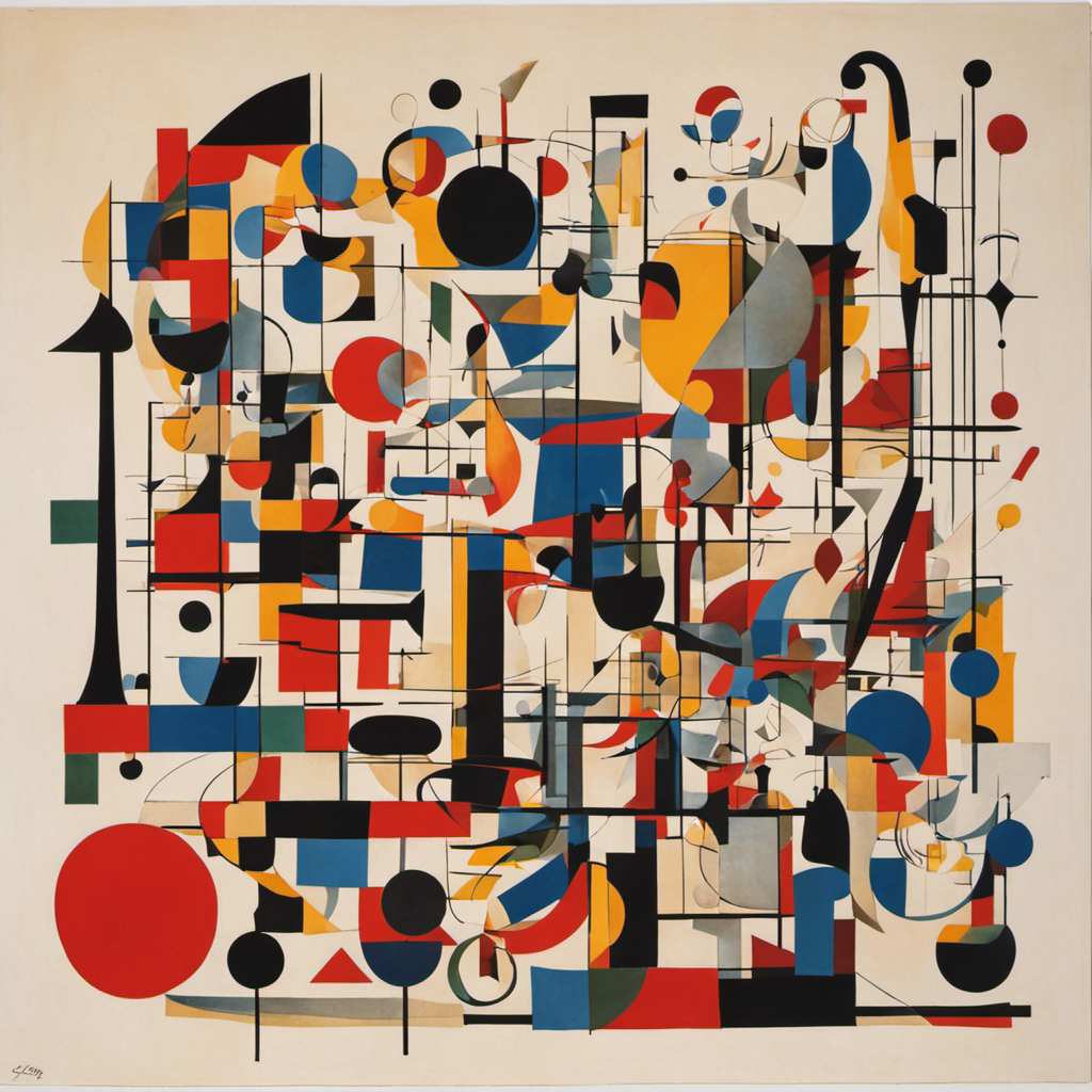 Lijnen en geometrische figuren met zwevende vormen, speelse abstracte kunst - Poster