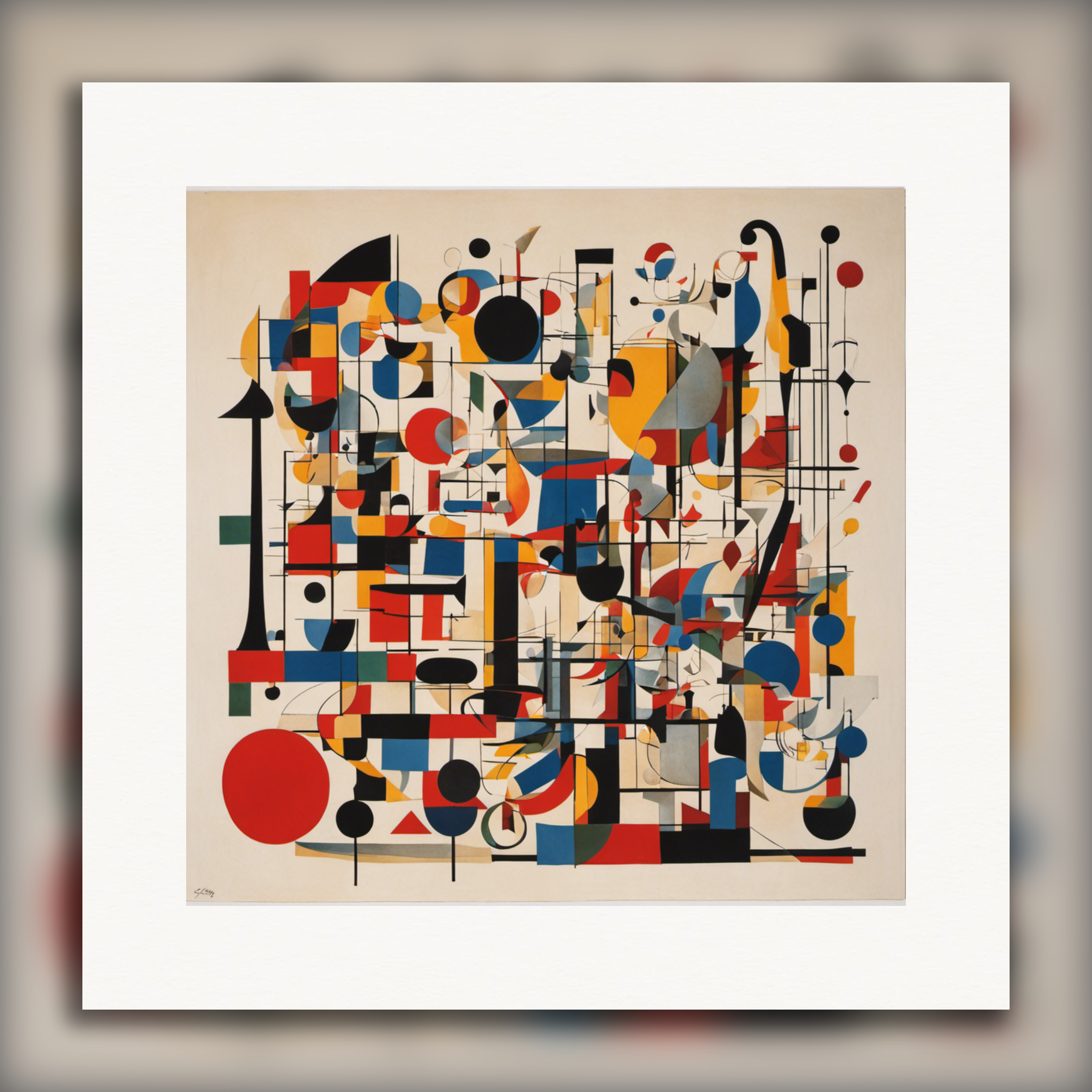 Lijnen en geometrische figuren met zwevende vormen, speelse abstracte kunst - Poster