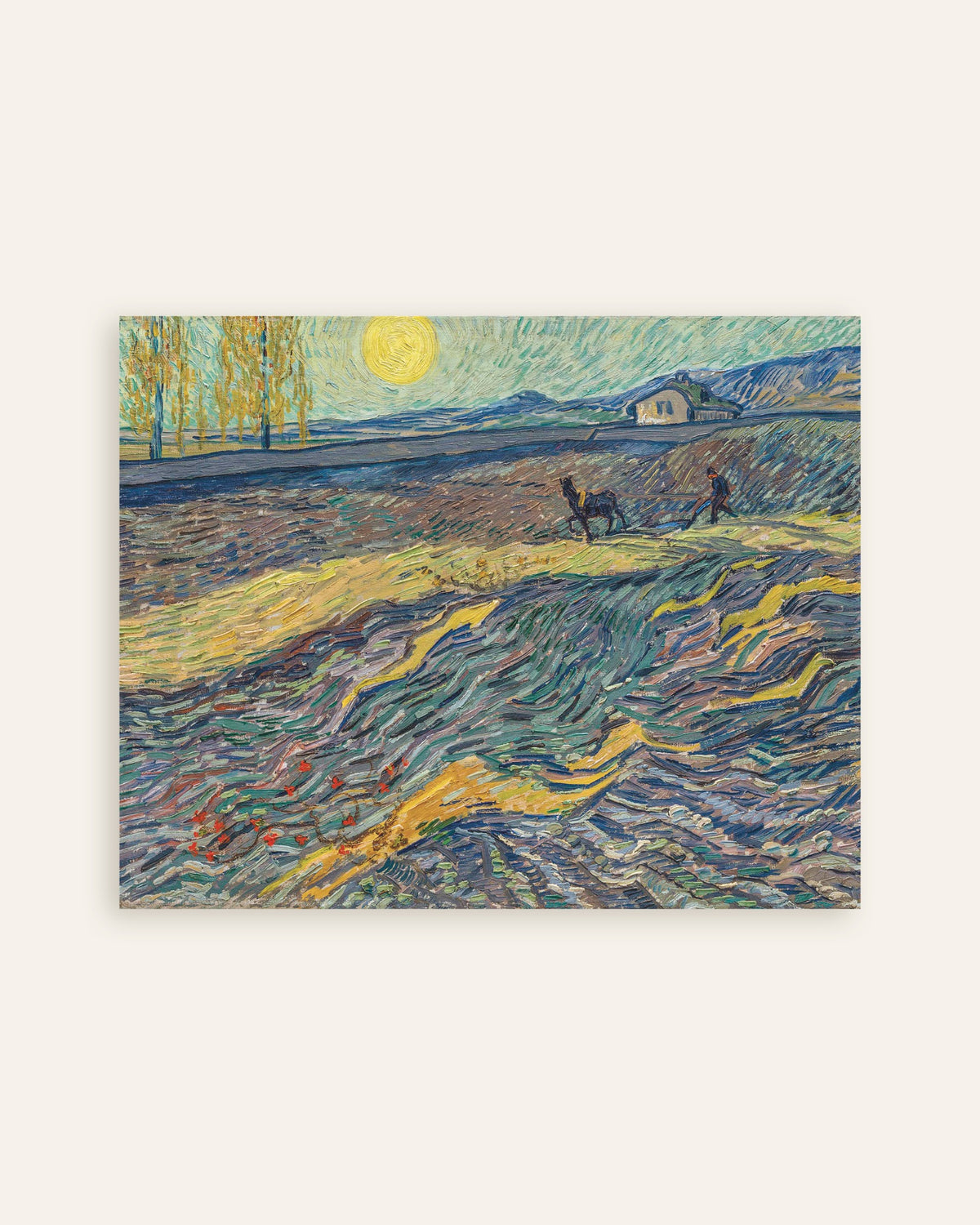 Poster van Omheind veld met ploegende boer (1889) van Vincent van Gogh, miniatuur