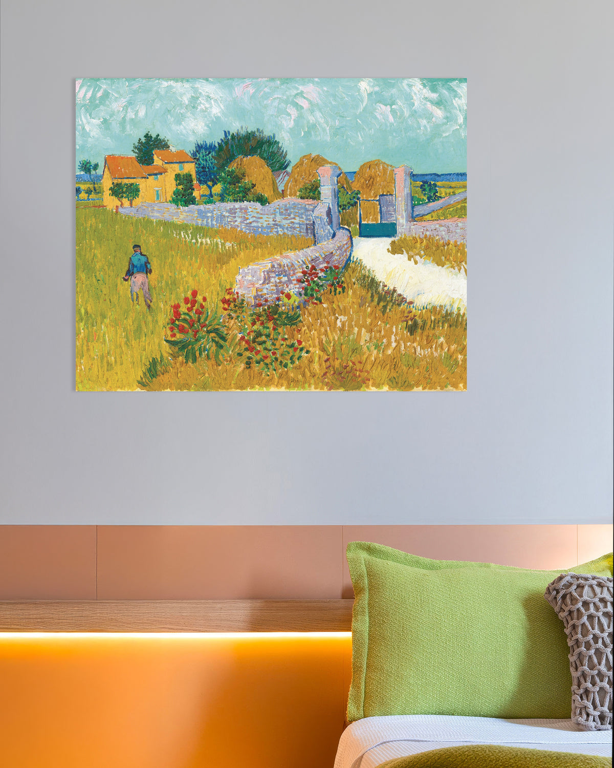 Poster van Boerderij in de Provence (1888) van Vincent van Gogh