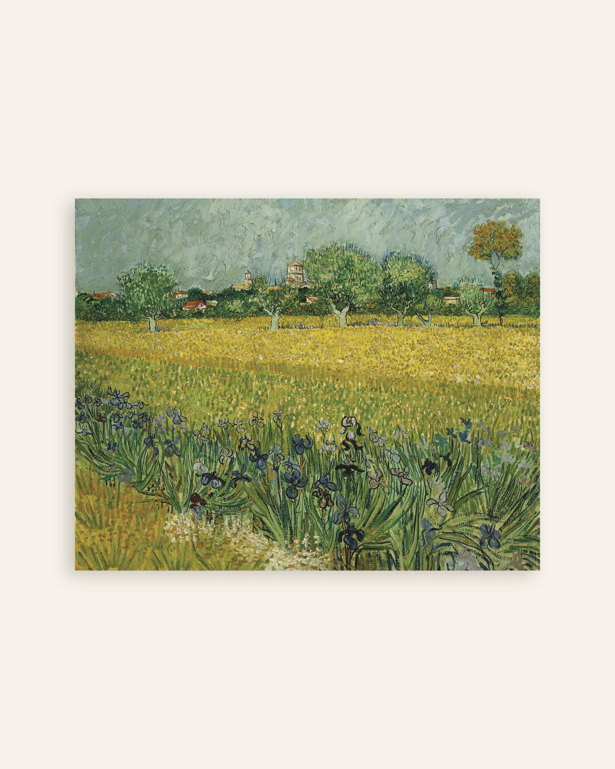 Poster van Veld met irissen bij Arles (1888) van Vincent van Gogh, miniatuur