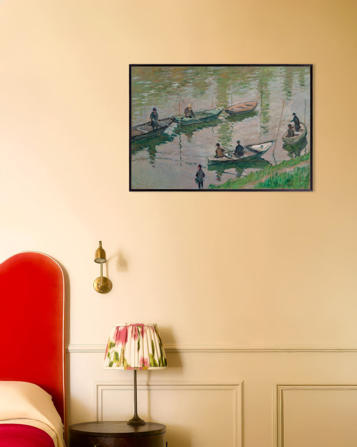 Poster Vissers op de Seine bij Poissy (1882) van Claude Monet met metalen lijst