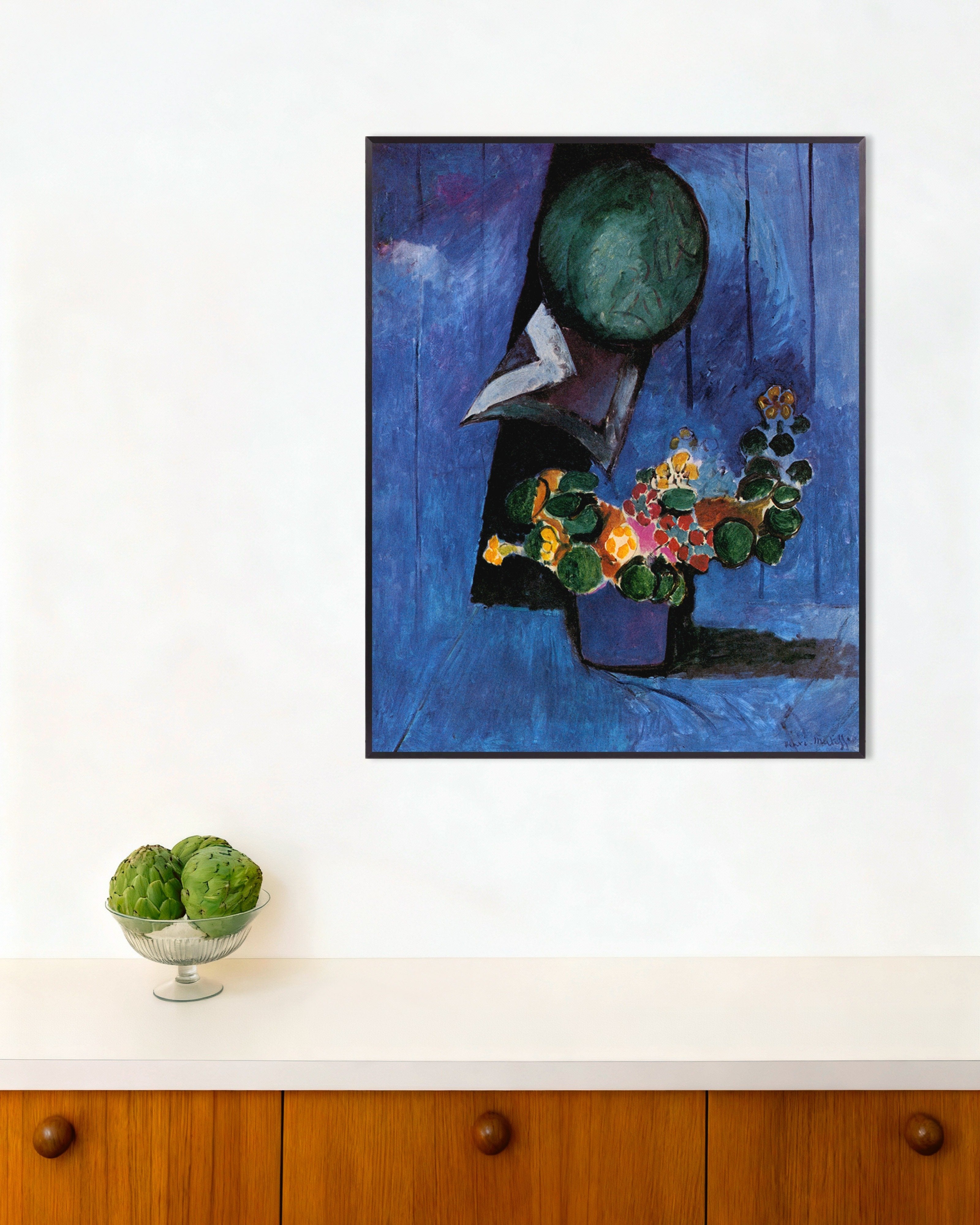 Poster of Flowers and ceramic plate (1911) by Henri Matisse, with metal frame