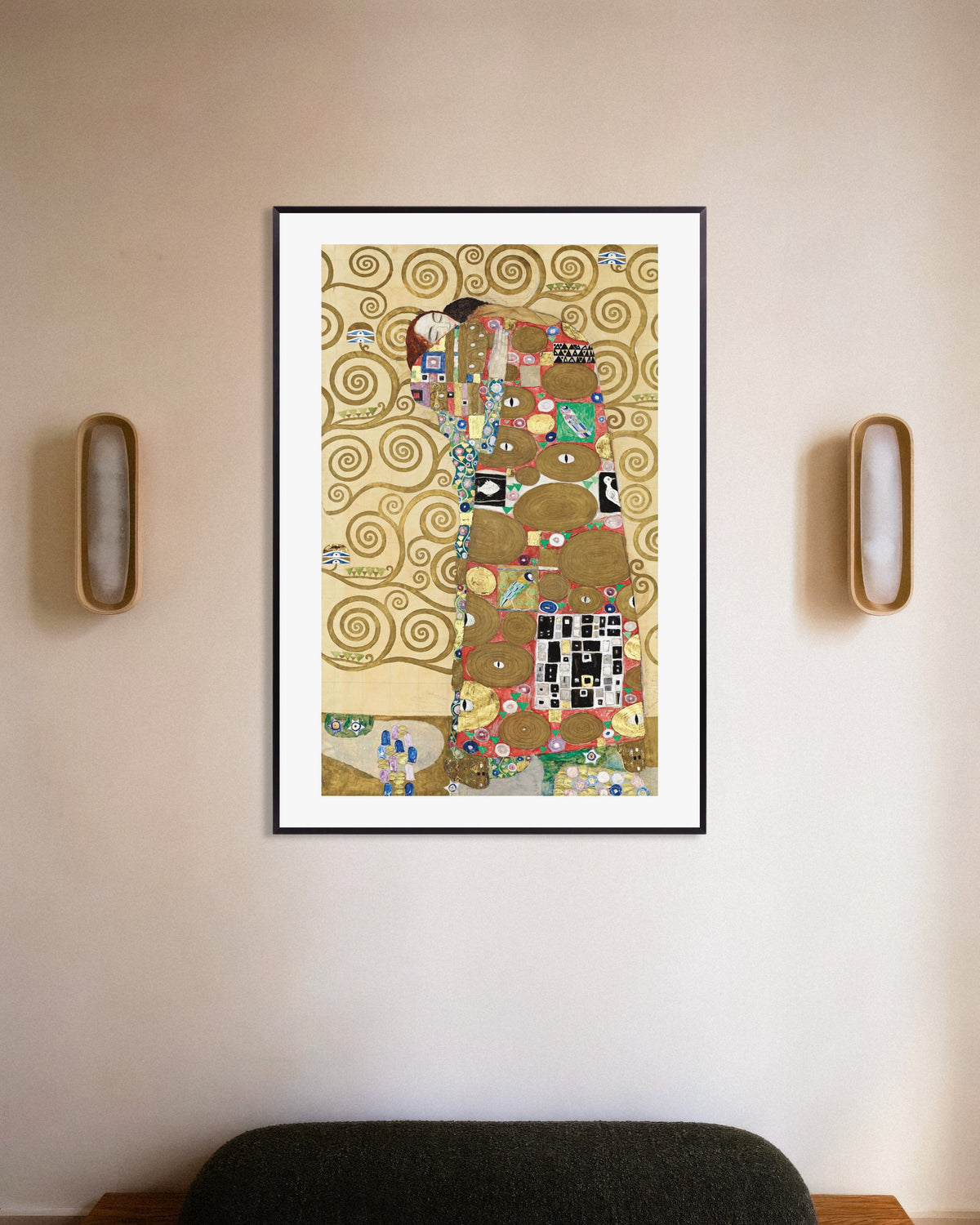 Poster van Vervulling, Stoclet-fries (1910–1911) van Gustav Klimt, met metalen lijst