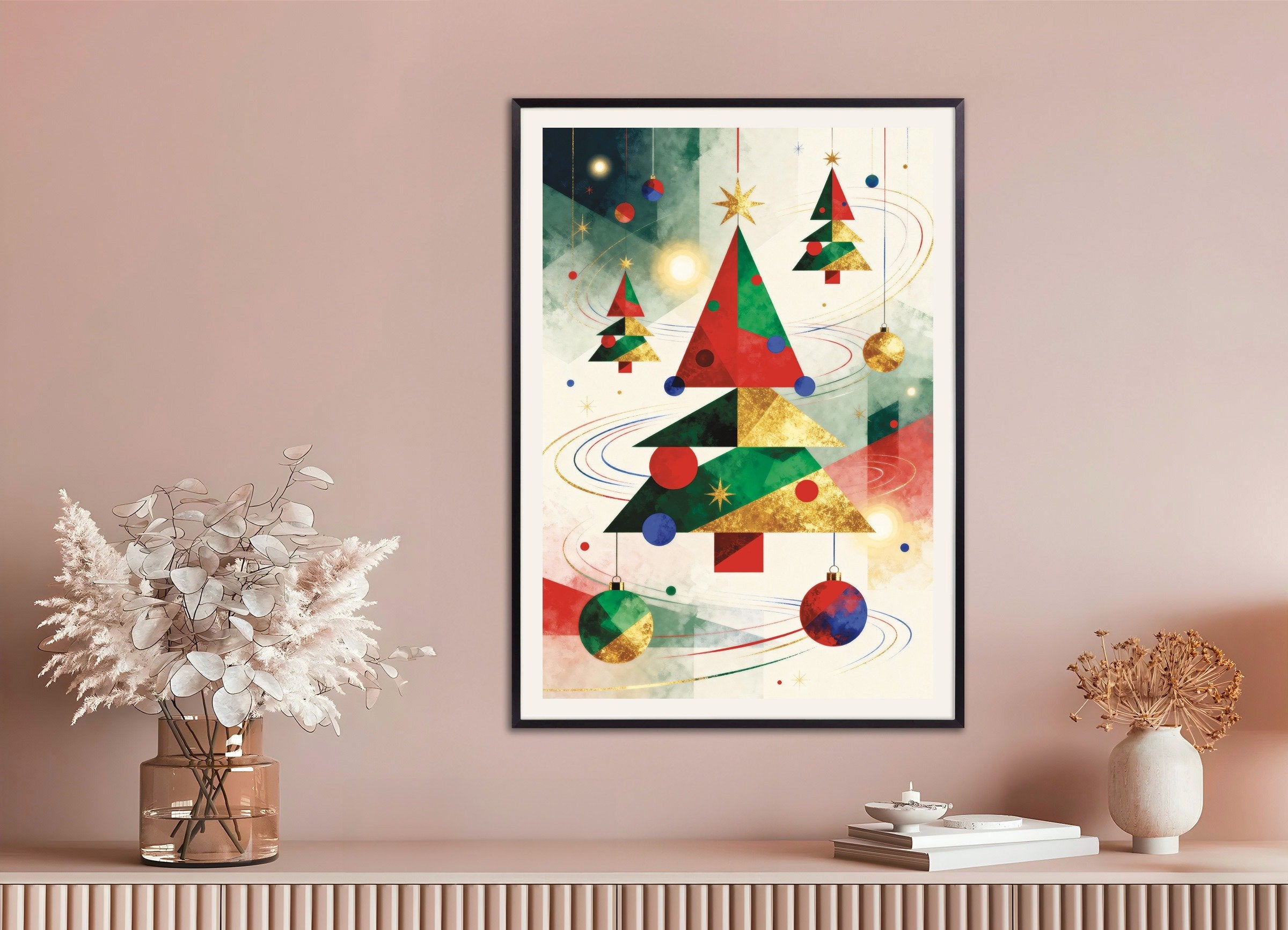 Poster of Geometric Christmas trees poster, with metal frame