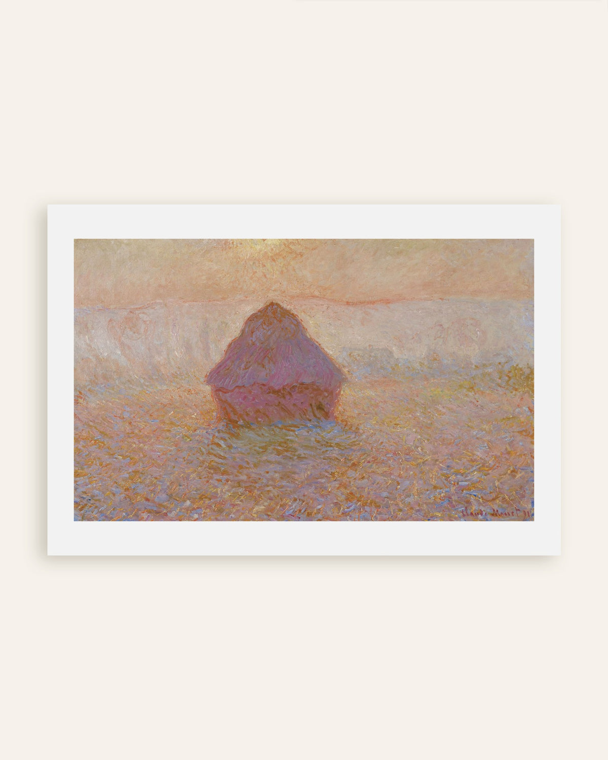 Poster Graanschelf, zon in de nevel (1891) van Claude Monet, miniatuur