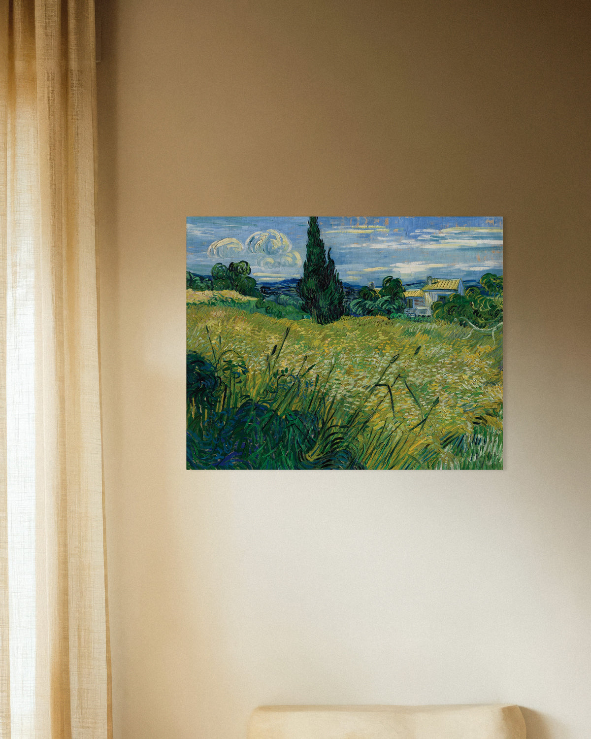Poster van Groen korenveld met cipres (1889) van Vincent van Gogh