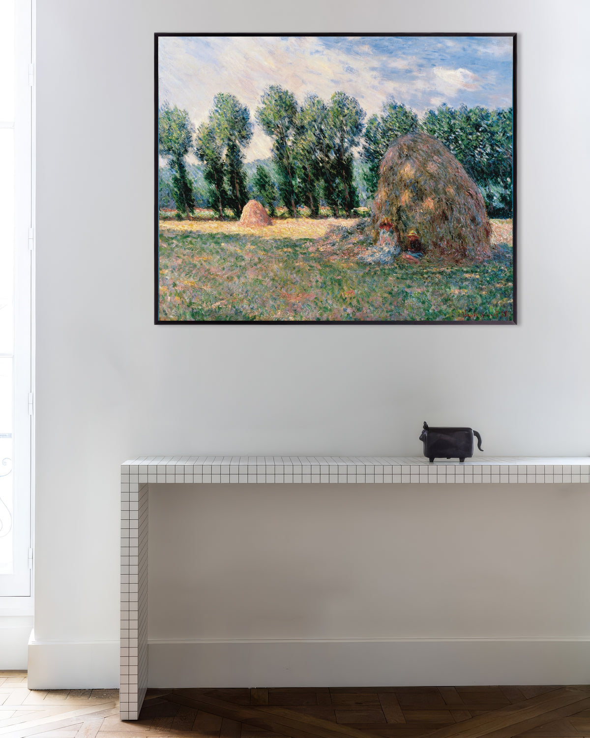 Poster Hooibergen (1885) van Claude Monet met metalen lijst