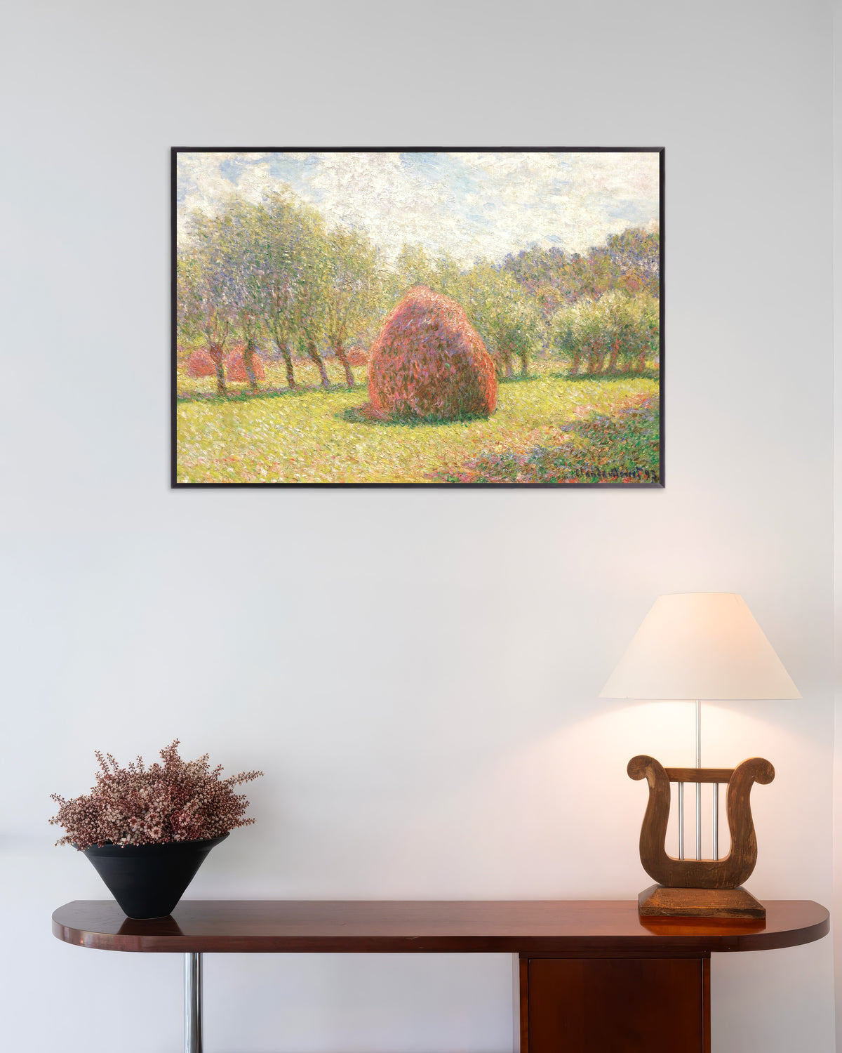 Poster Hooibergen in Giverny (1893) van Claude Monet met metalen lijst