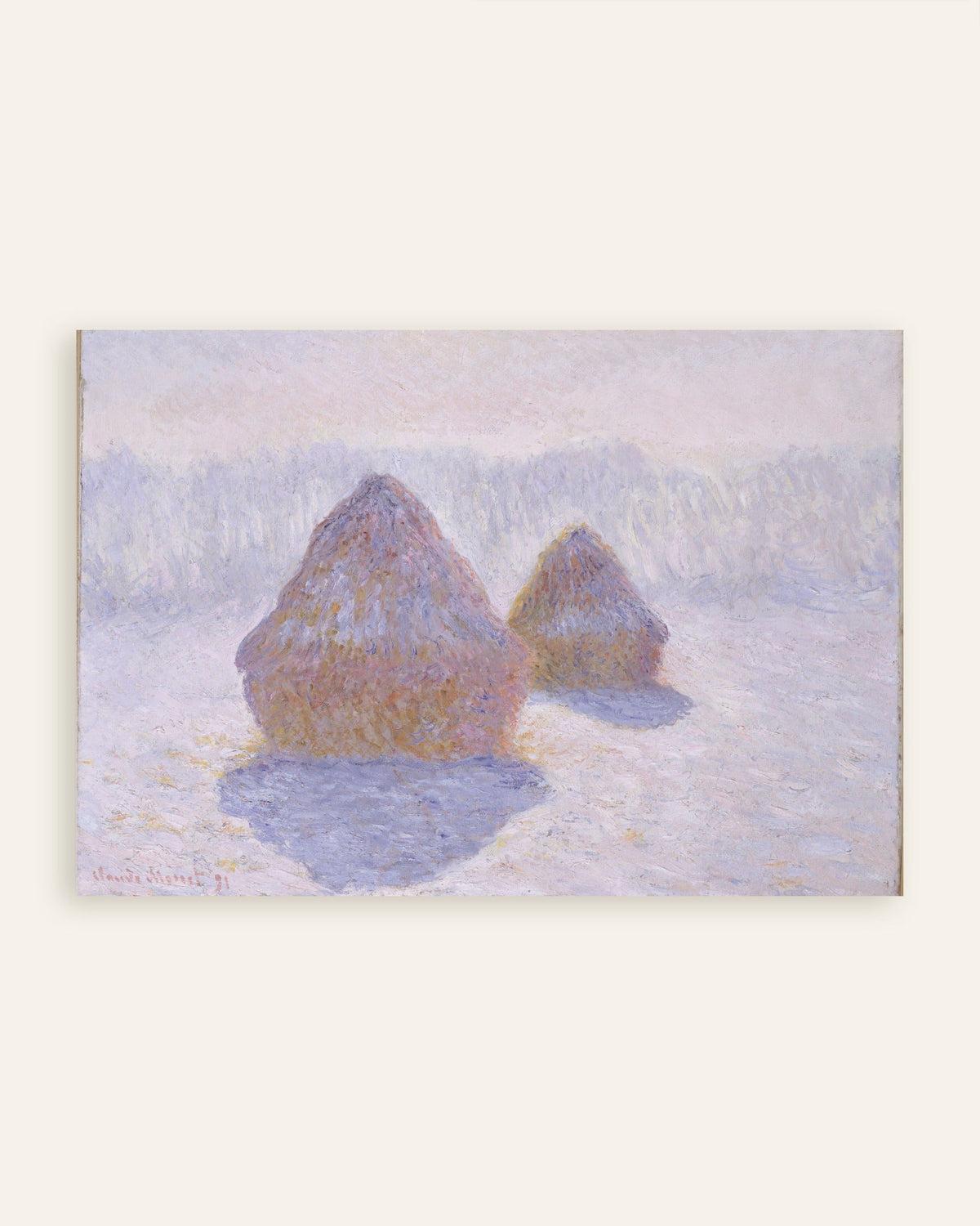 Poster Graanschelven, effect van sneeuw en zon (1891) van Claude Monet, miniatuur