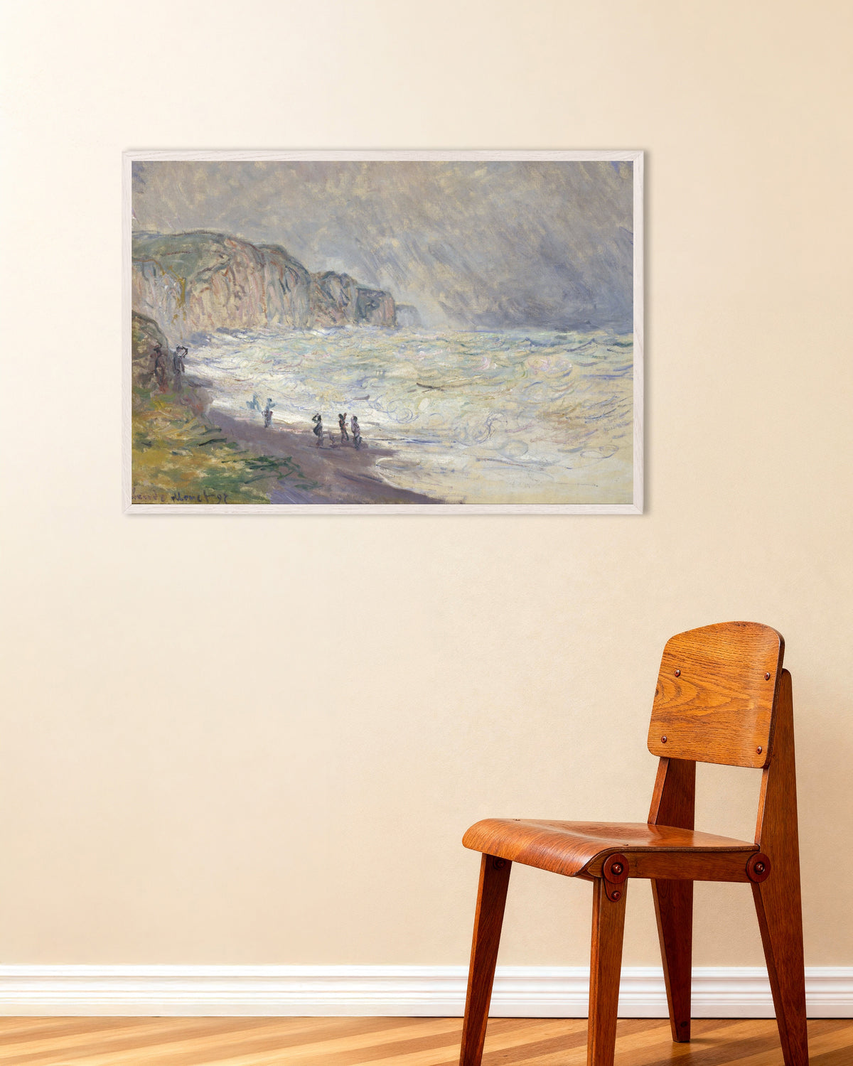 Poster Woeste zee bij Pourville (1897) van Claude Monet met witte houten lijst