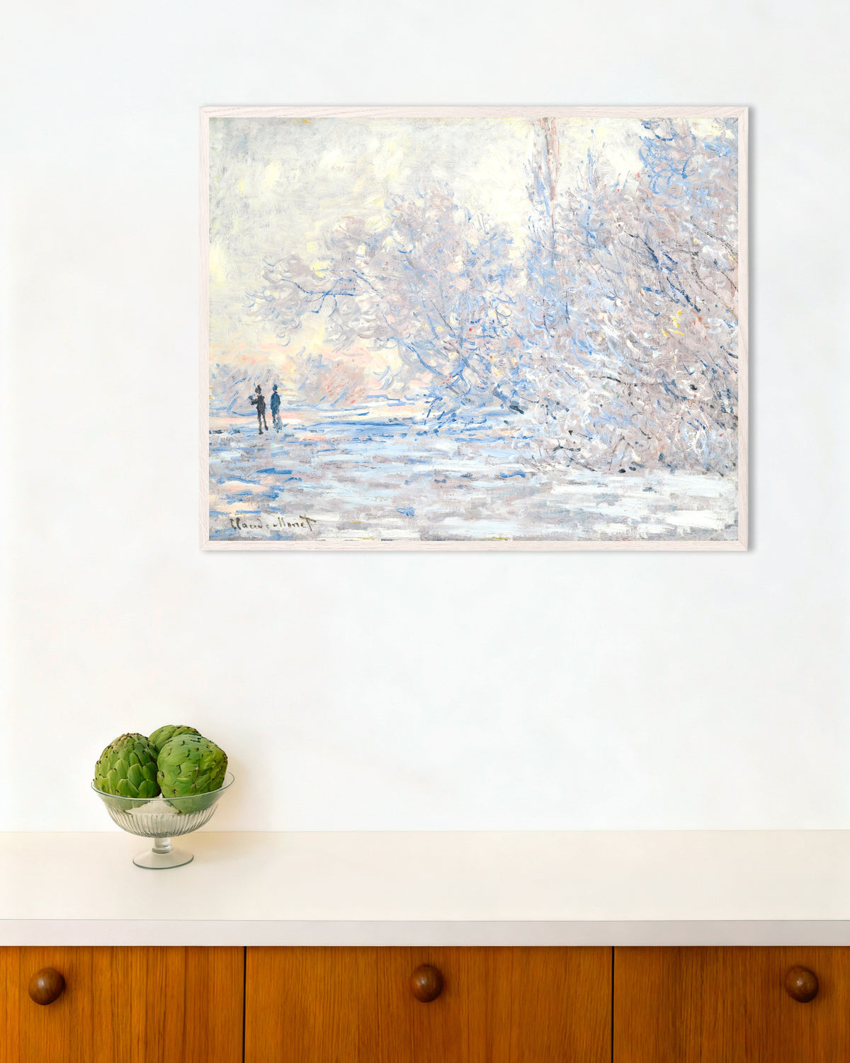 Poster Rijp in Giverny (1885) van Claude Monet met witte houten lijst