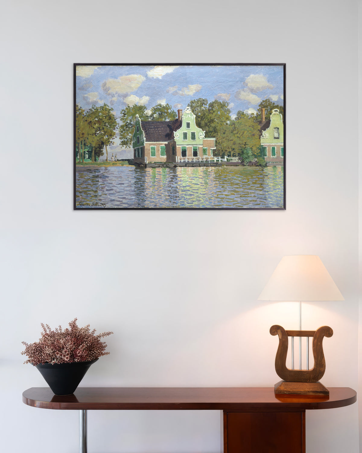 Poster Huizen aan de oever van de Zaan (1871) van Claude Monet met metalen lijst