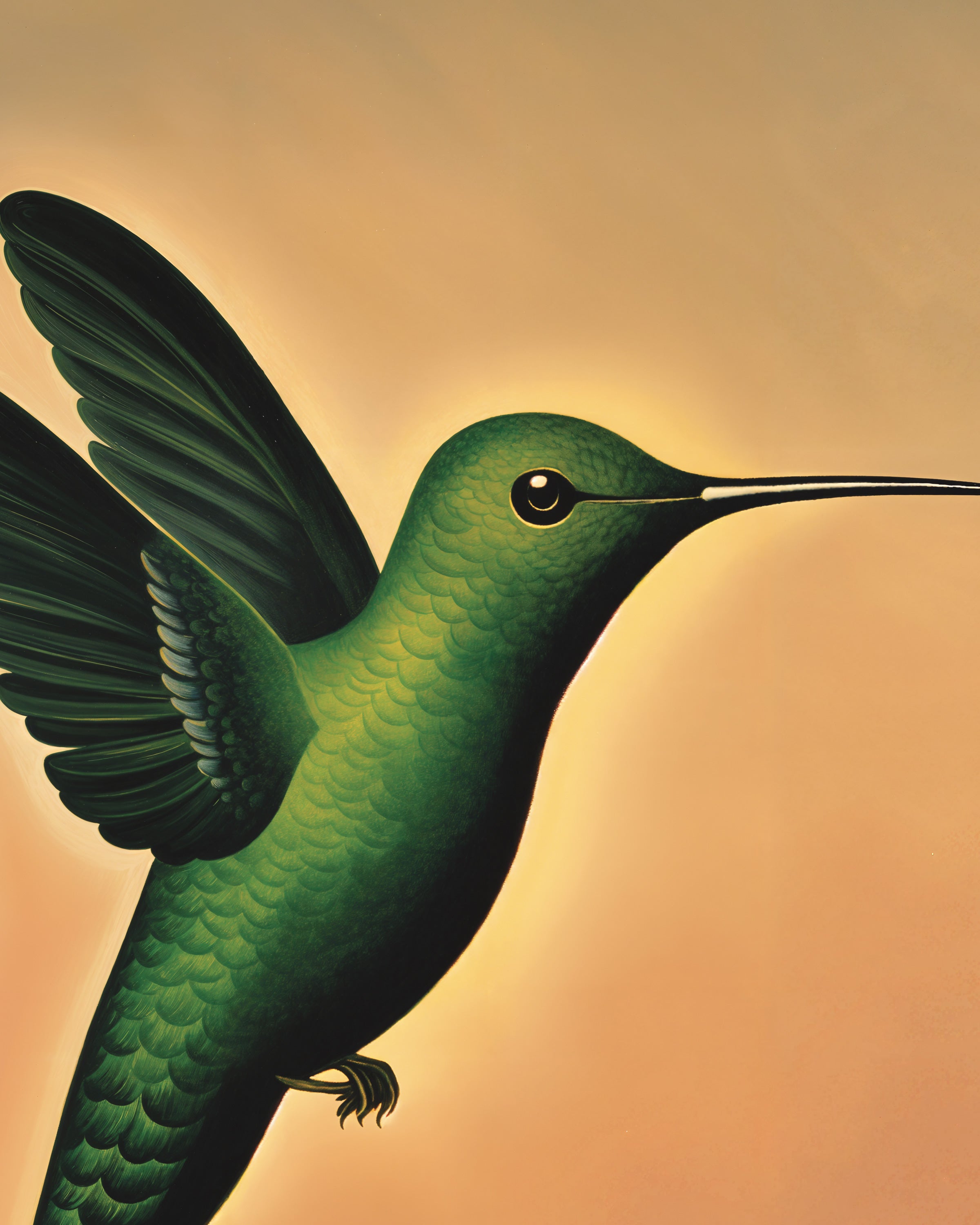 Green hummingbird on a gradient background