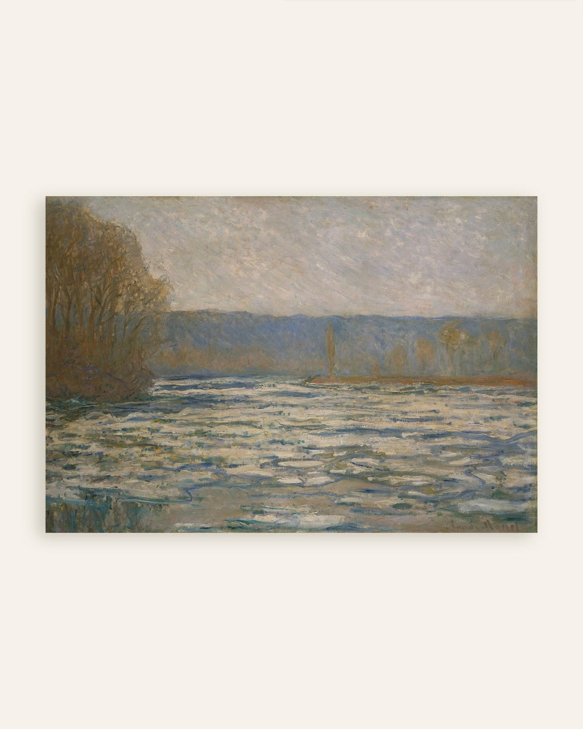 Poster Kruiend ijs op de Seine bij Bennecourt (1893) van Claude Monet, miniatuur
