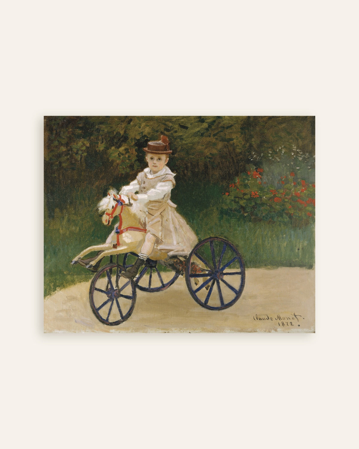 Poster Jean Monet op zijn stokpaardje (1872) van Claude Monet, miniatuur