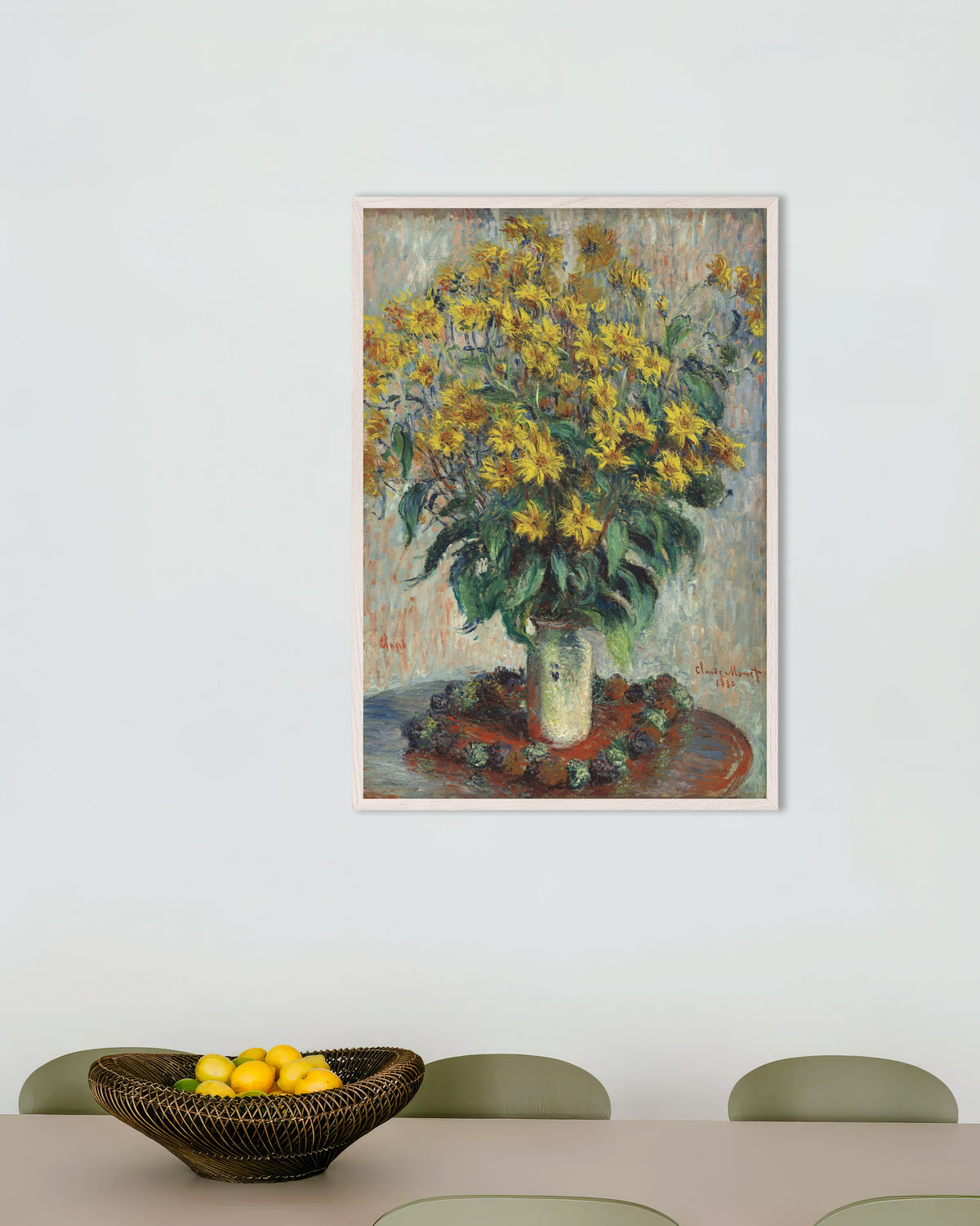Poster Aardperbloemen (1880) van Claude Monet met witte houten lijst