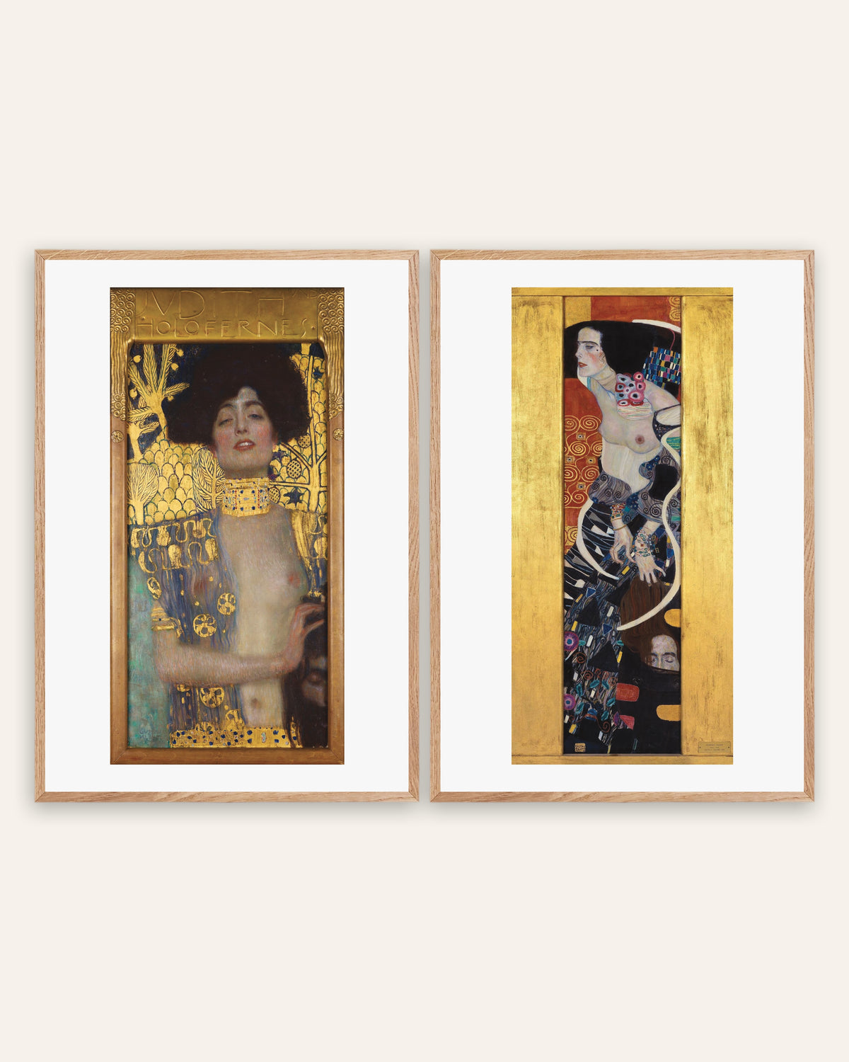 Klimt posters, set van 2: Judith I en Judith II, in naturel eikenhouten lijsten