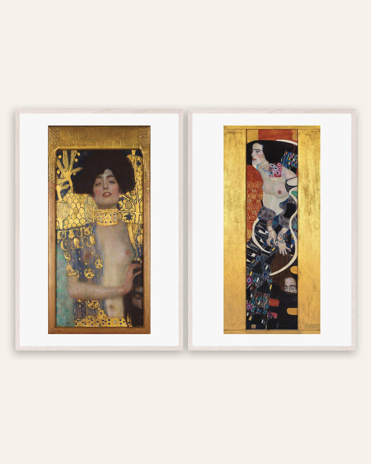 Klimt posters, set van 2: Judith I en Judith II, in witte eikenhouten lijsten