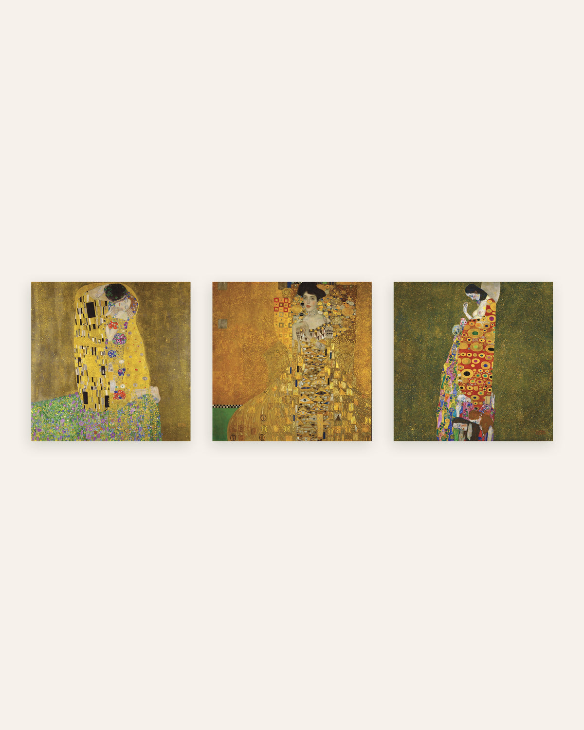 Klimt posters, set van 3: De kus, Adele Bloch-Bauer I en De hoop II, zonder lijst